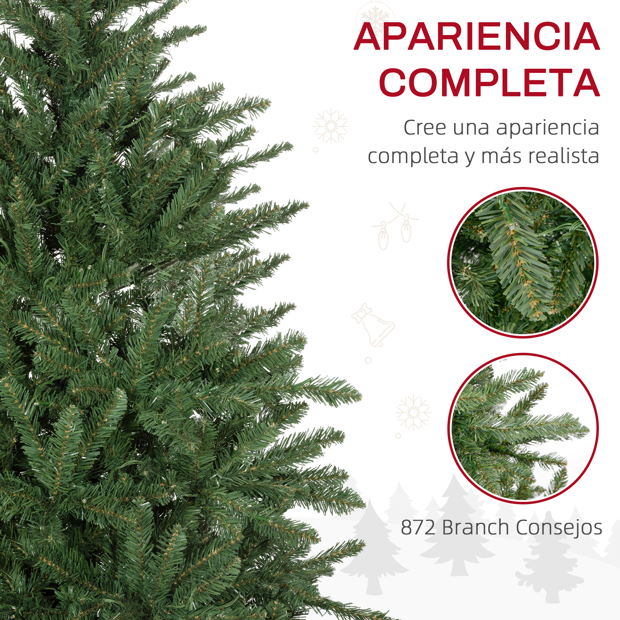 Primer plano de un árbol de Navidad con detalles de las ramas y agujas.