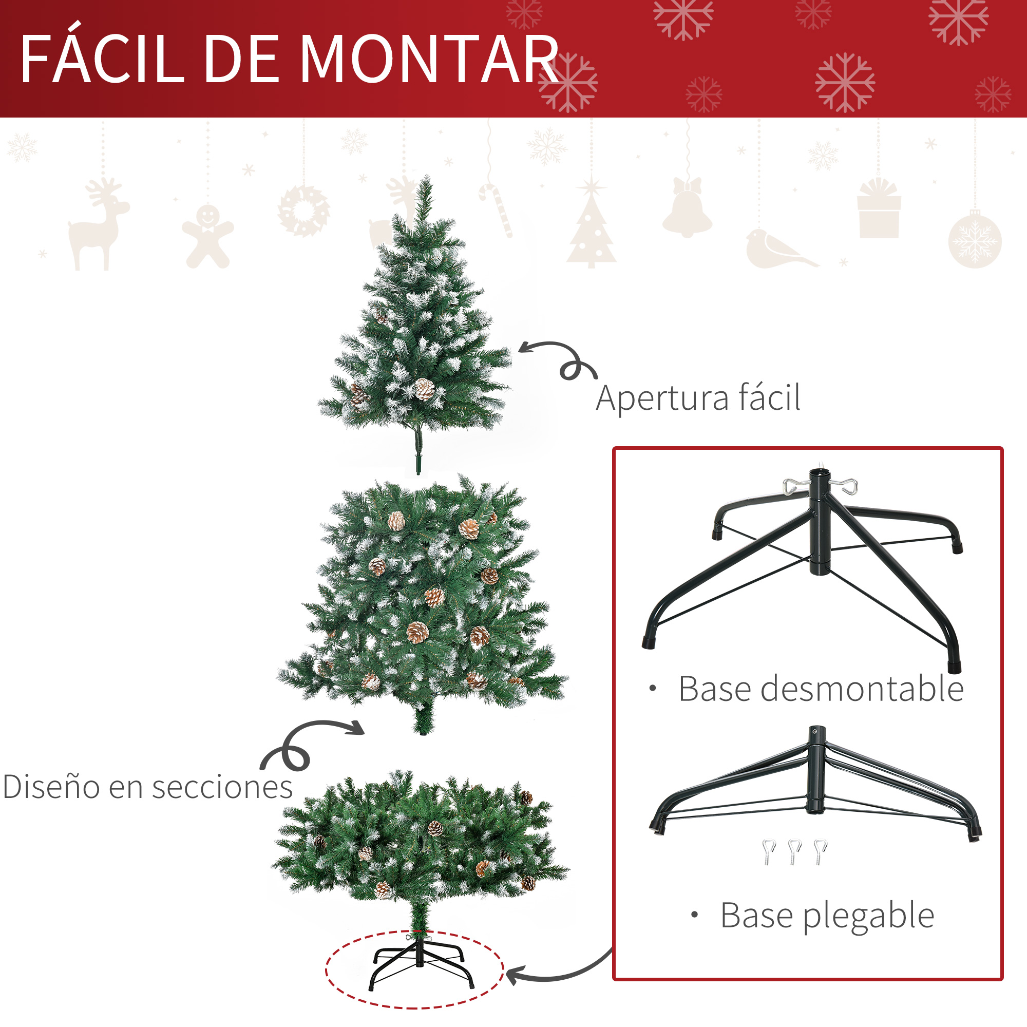 Primer plano de la parte superior de un árbol de Navidad artificial verde, mostrando sus agujas.