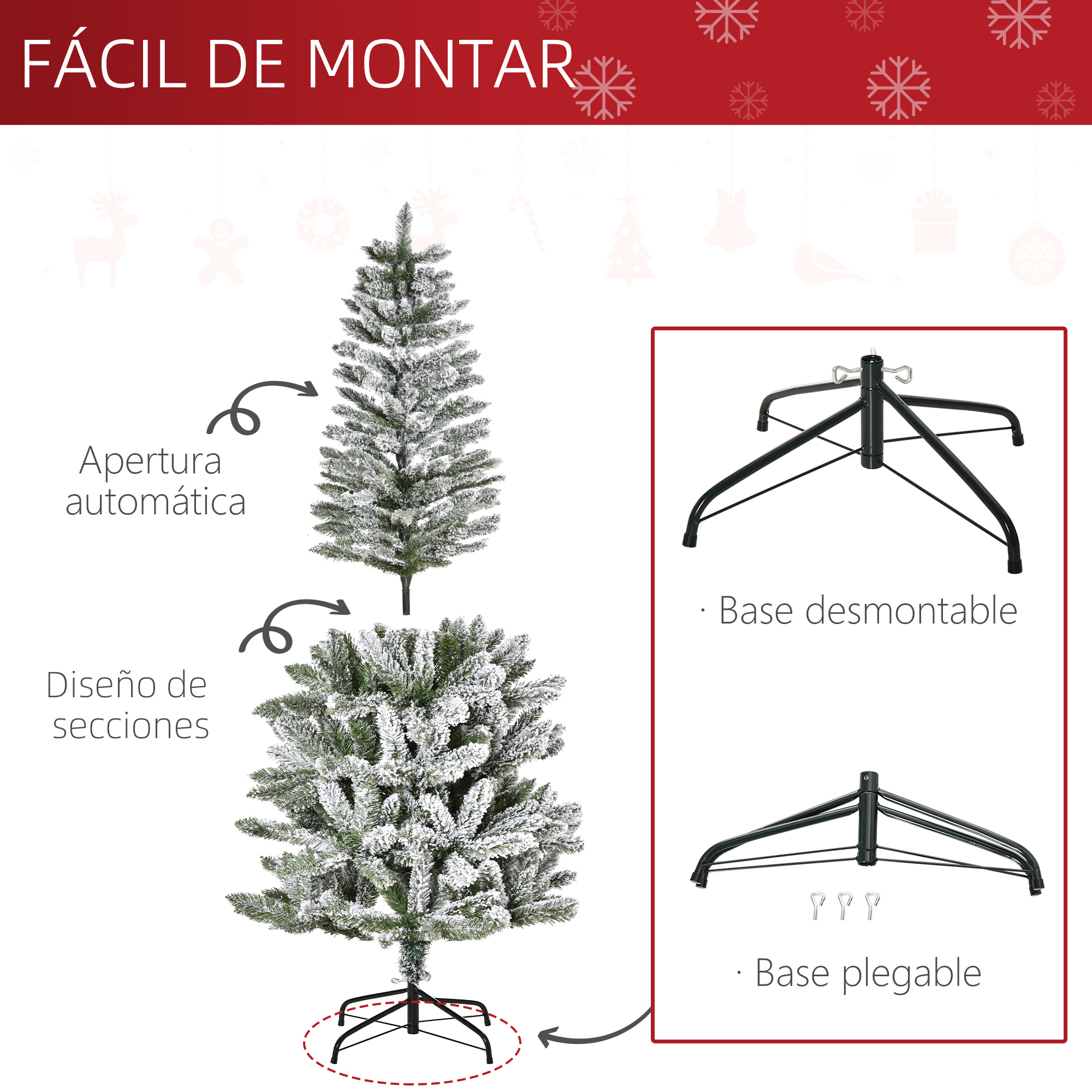 Un árbol de Navidad artificial con instrucciones de montaje.