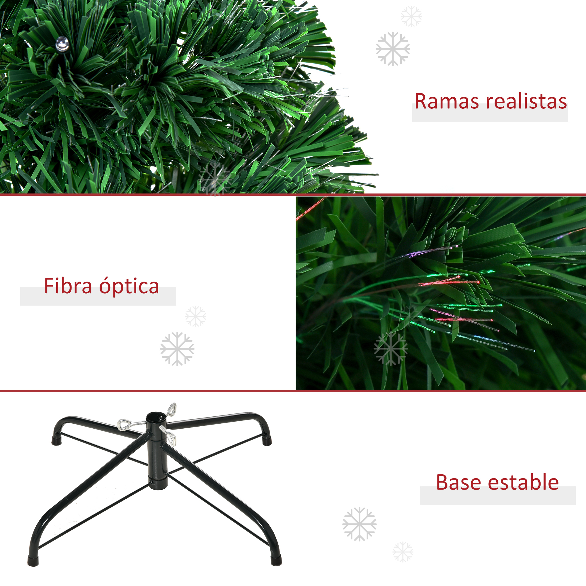 Un árbol de Navidad verde con adornos y regalos debajo.