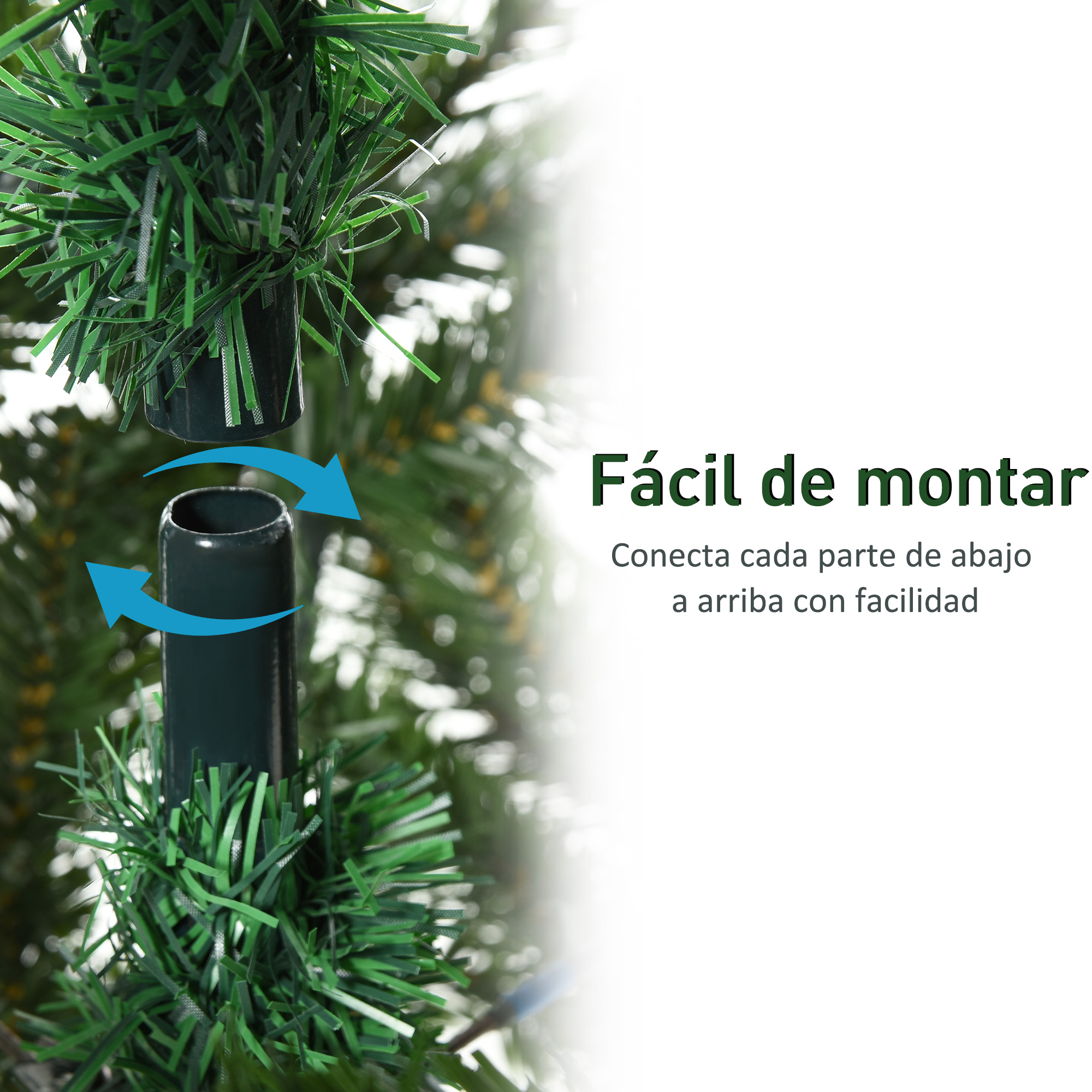 Un primer plano muestra cómo conectar fácilmente las secciones del árbol durante el montaje.