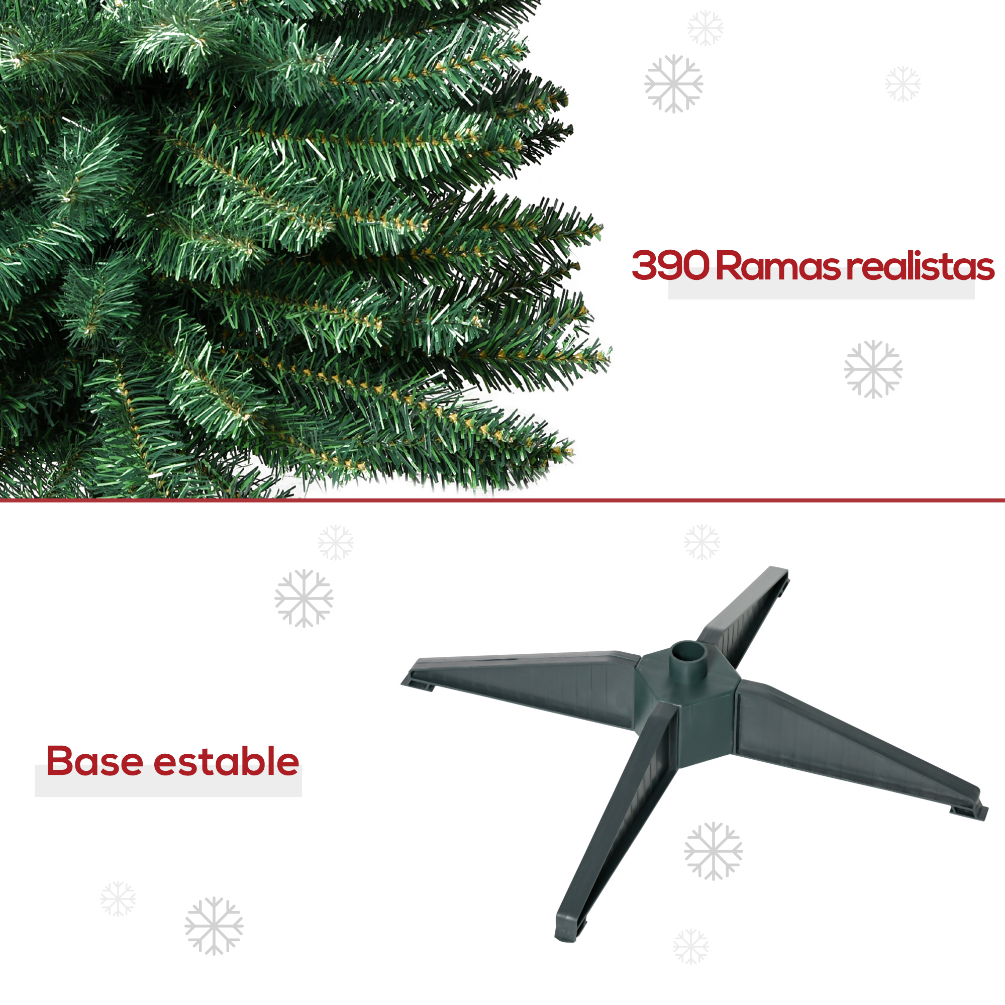 Un primer plano de una base y ramas de árbol de Navidad sobre un fondo blanco.