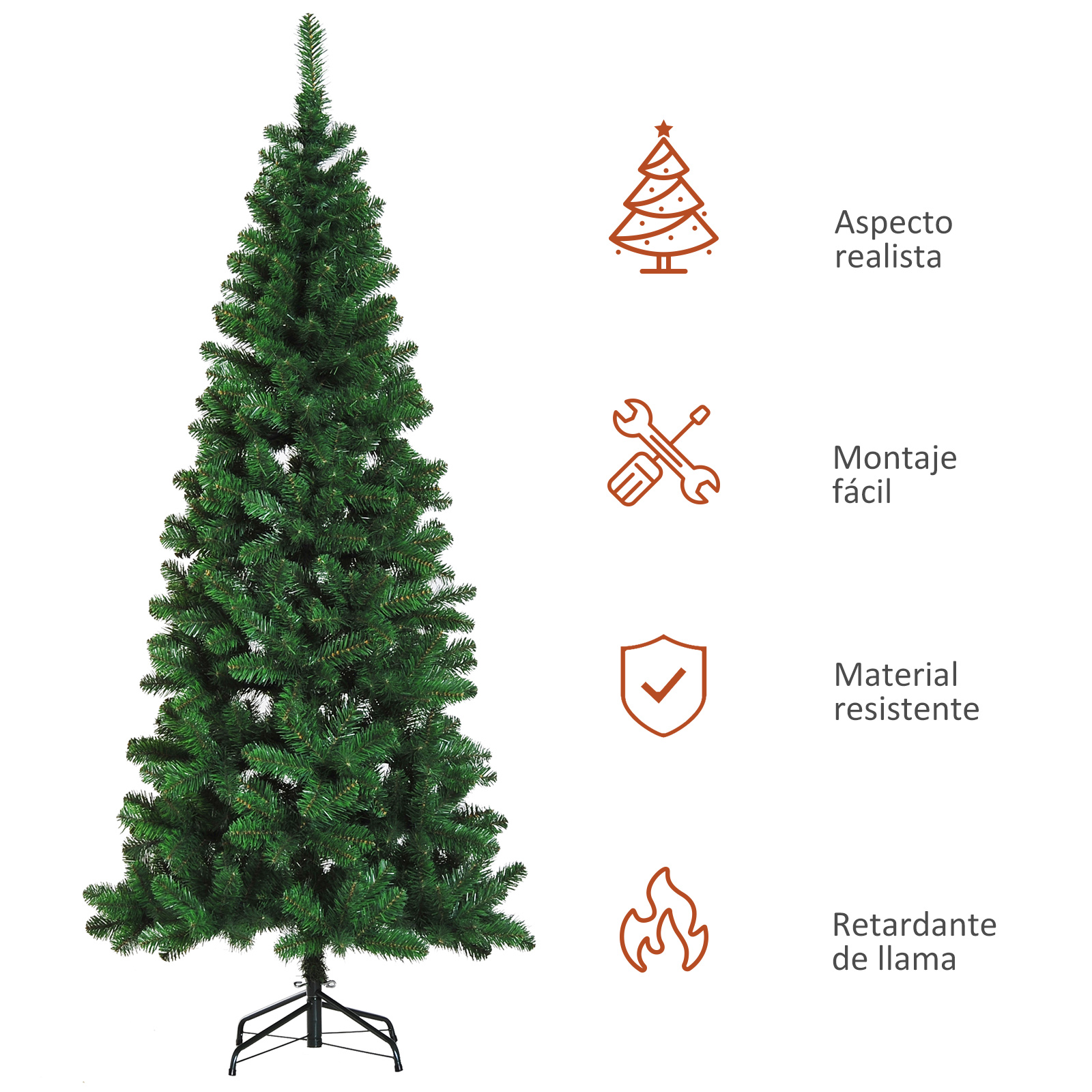 Árbol de Navidad artificial verde con iconos: árbol, llave, escudo, llama.