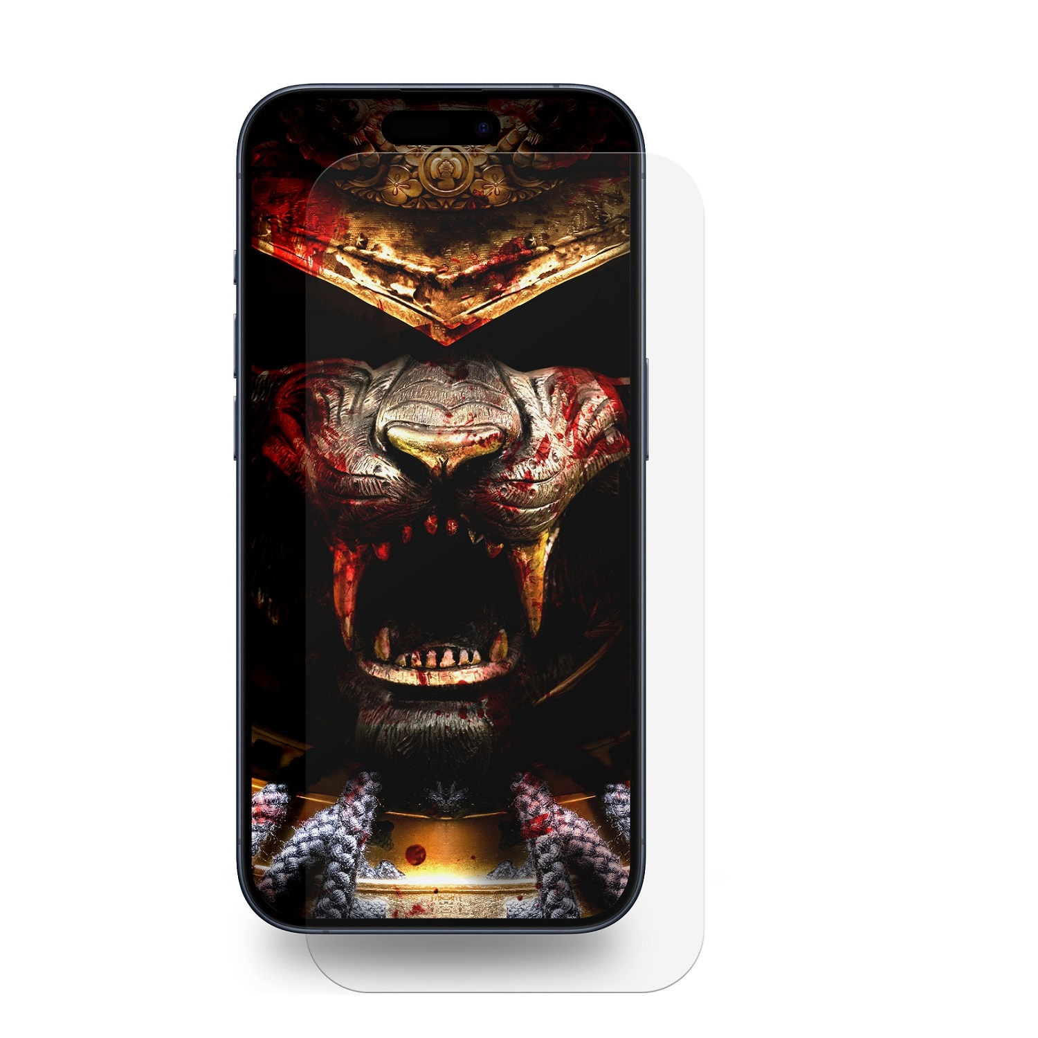 Ein Smartphone mit Displayschutz, der ein wildes Tigergesicht zeigt.