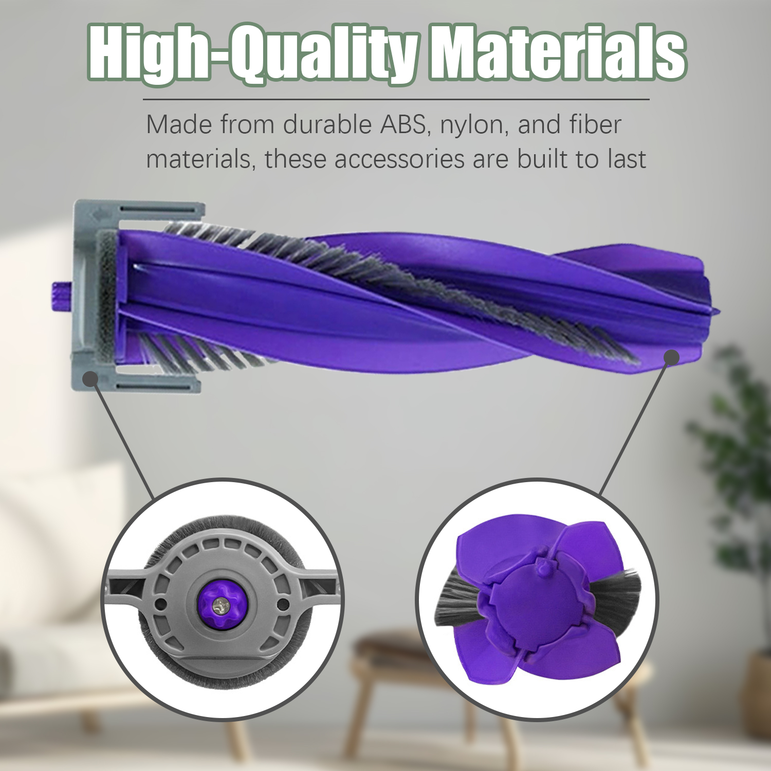 Zbliżenie akcesorium do odkurzacza, z fioletową szczotką i szarymi elementami.