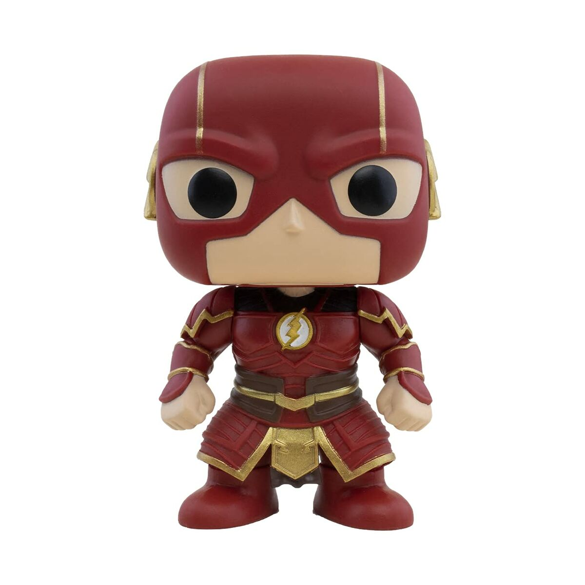 Figura Funko Pop di Flash, in costume rosso e oro, con casco e simbolo del fulmine.