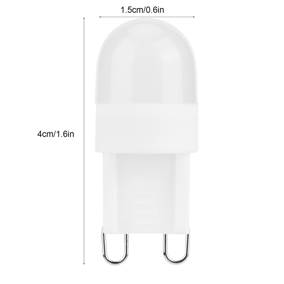Eine weiße LED-Glühbirne mit Metallstiften.