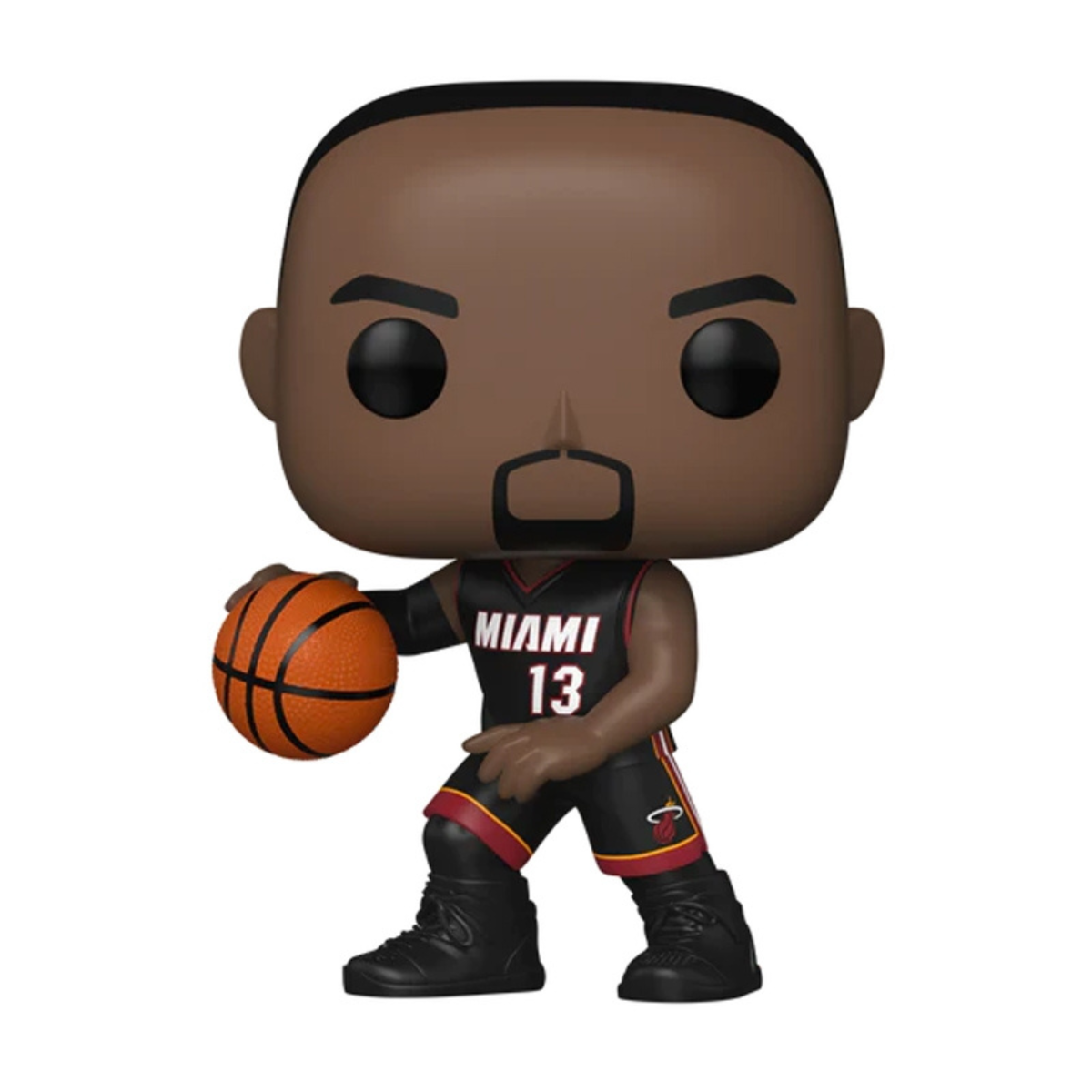 Figura Funko Pop di un giocatore di basket. Maglia nera, tiene una palla.