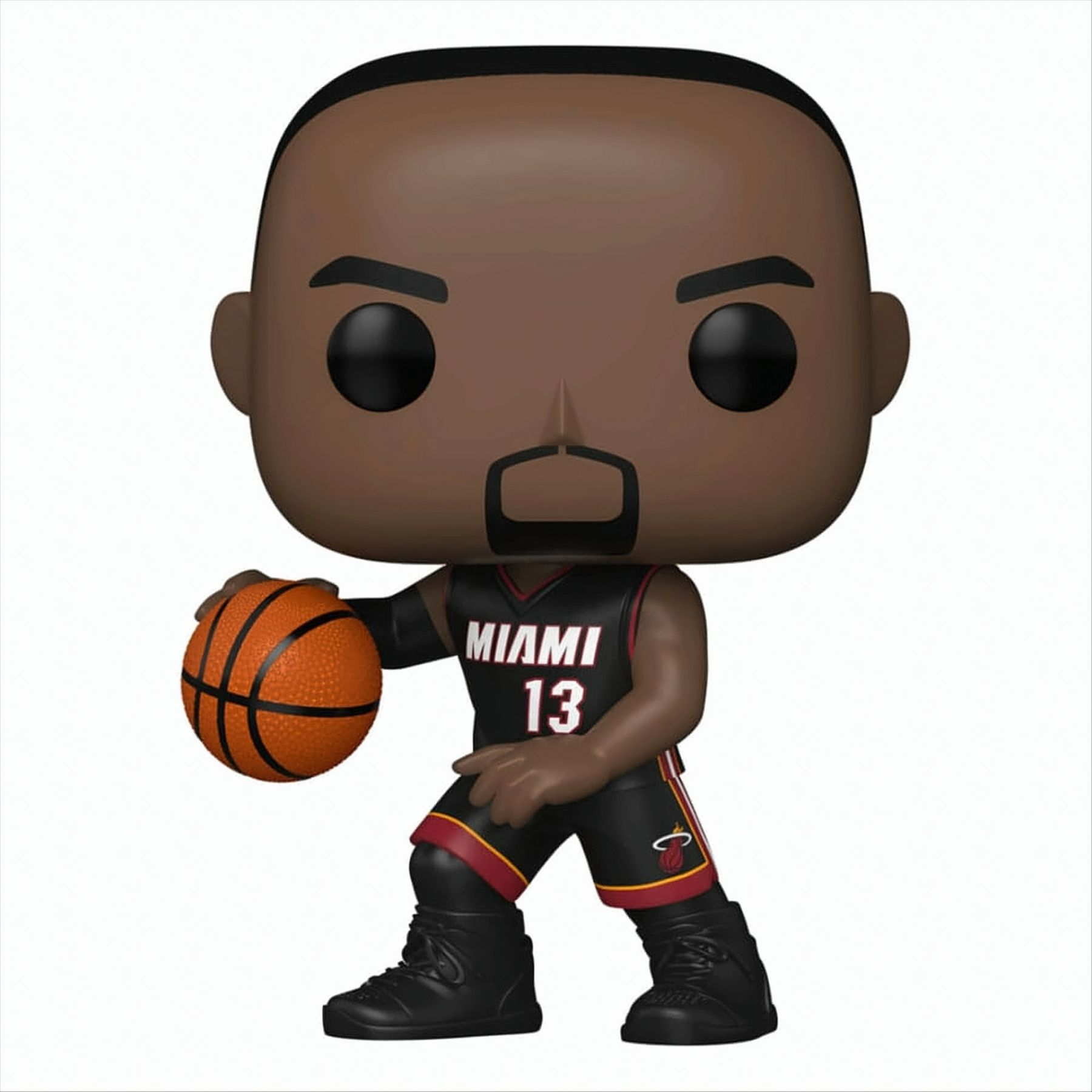 Figurina Funko Pop di un giocatore di basket in uniforme Miami Heat, con un pallone.
