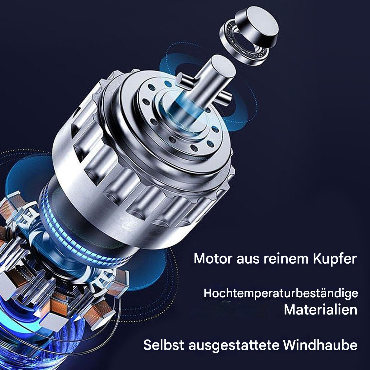 Mechanische Teile eines Motors mit Text in deutscher Sprache.