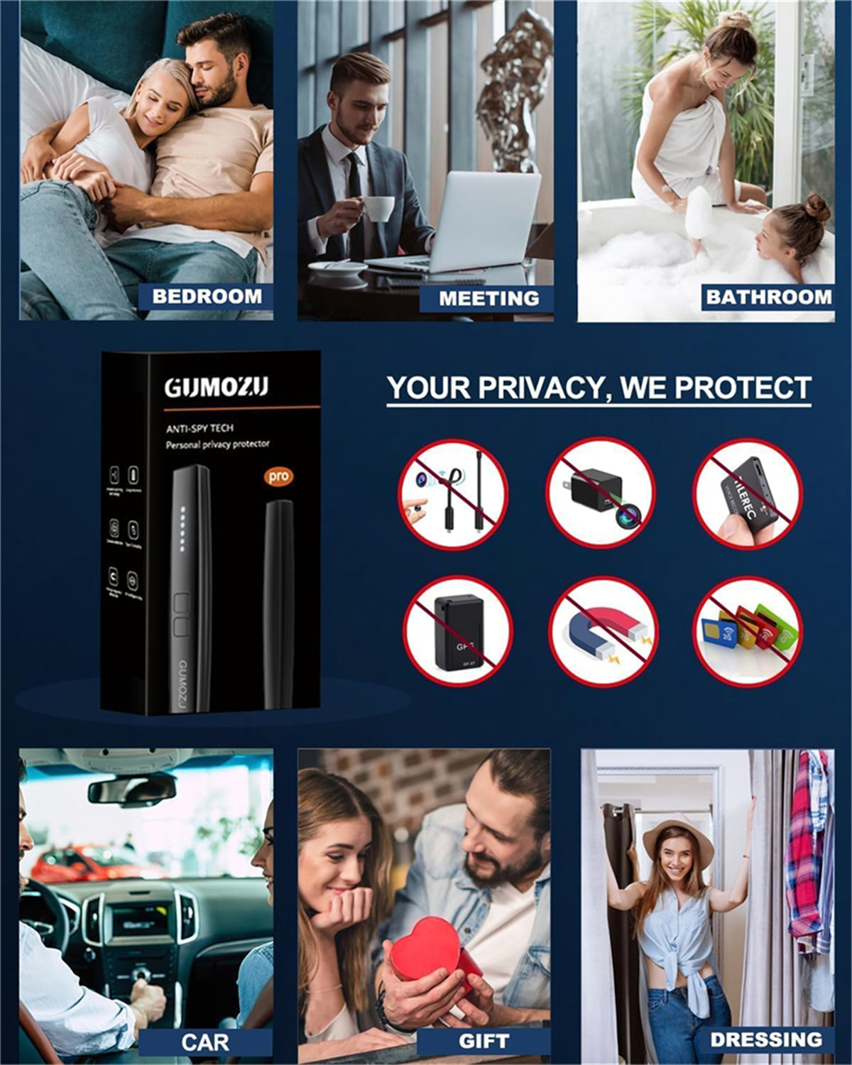 Eine Collage zeigt Symbole für Datenschutz, ein Datenschutzgerät und Szenen des Alltags.