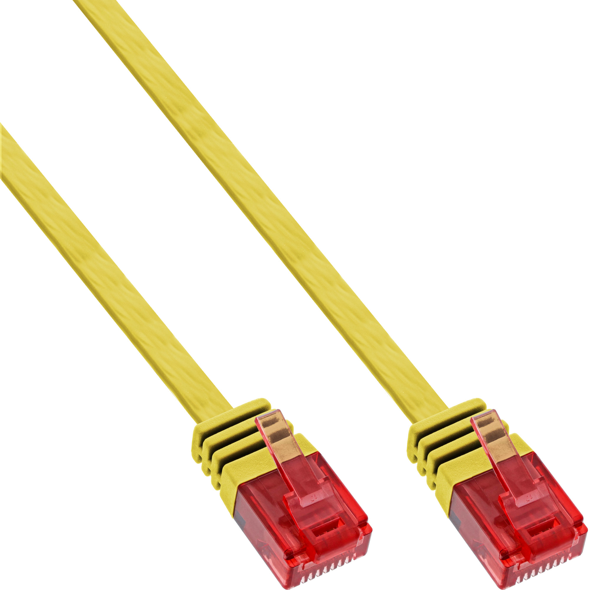 Gele Ethernet-kabel met rode connectoren.