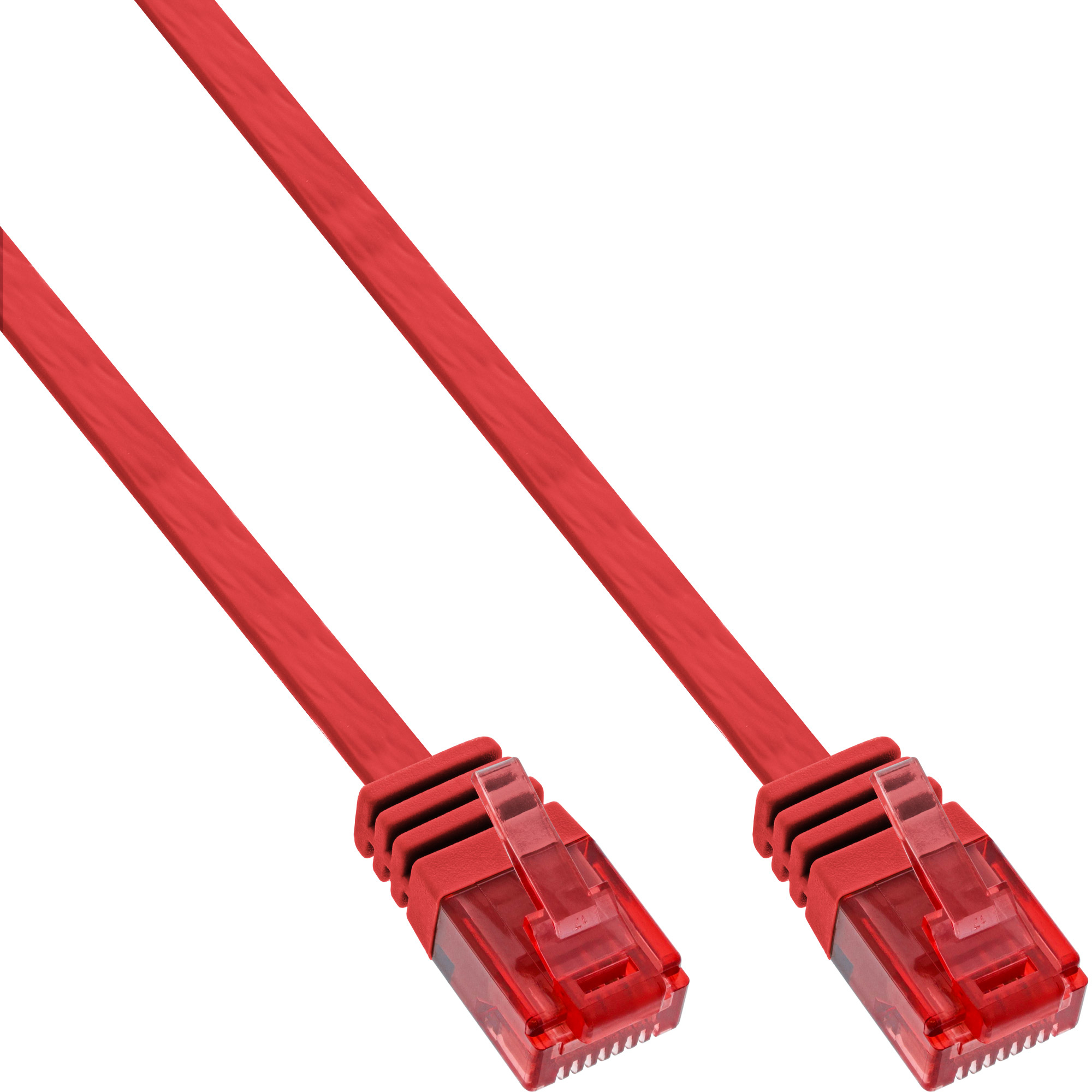 Deux câbles Ethernet rouges avec des connecteurs rouges.