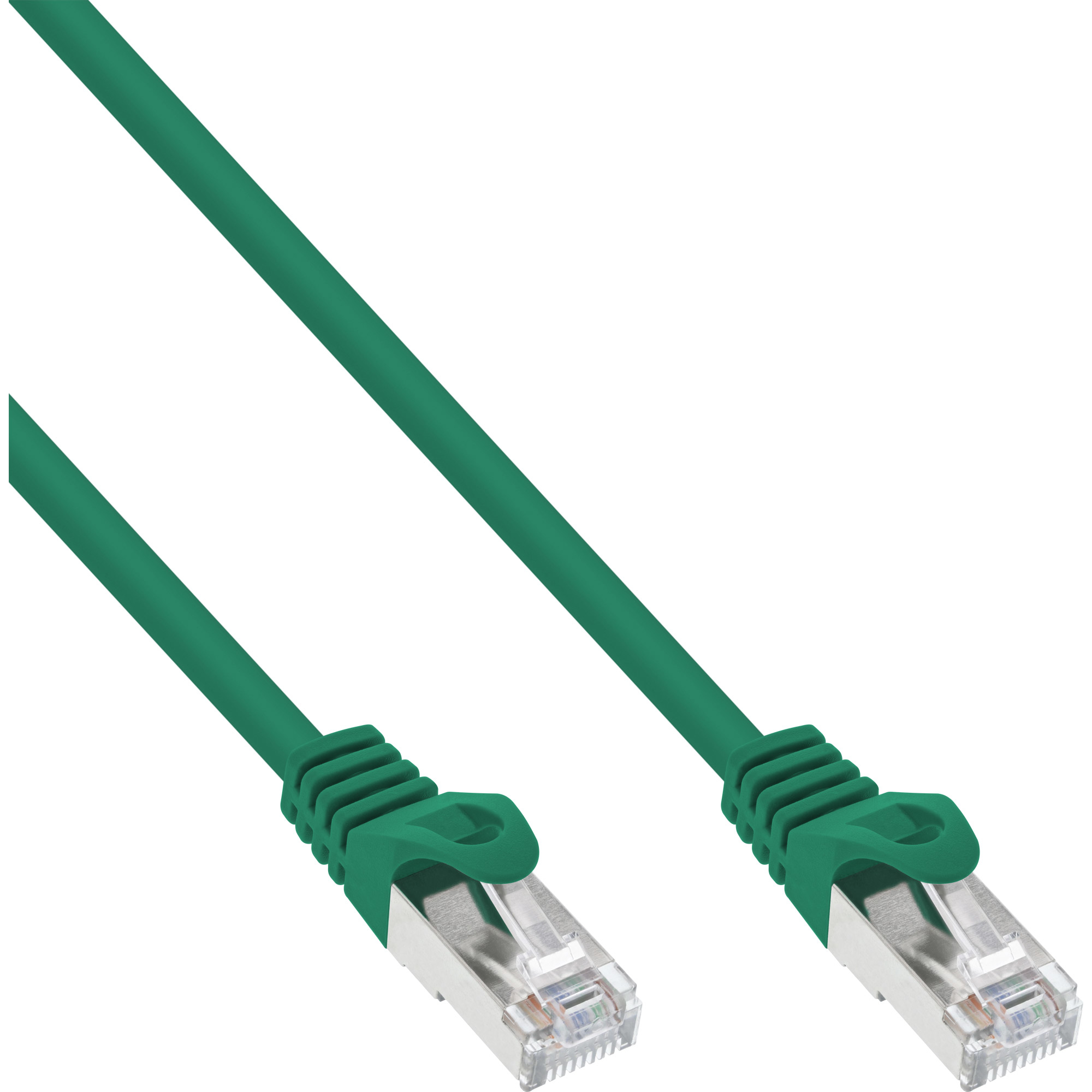 Deux câbles Ethernet verts. Extrémités de connecteur argentées.