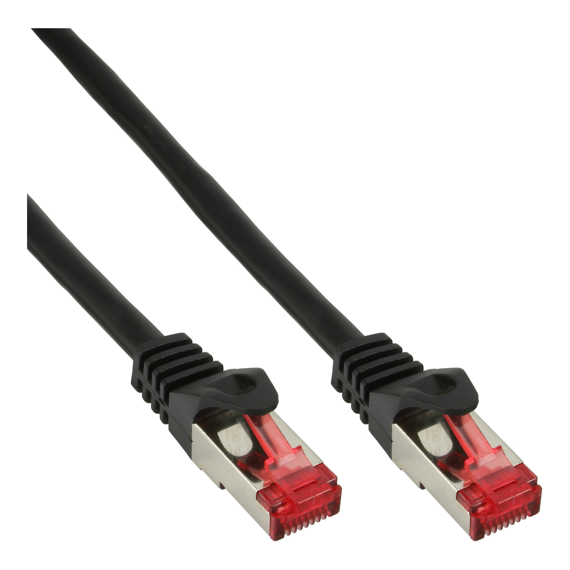Czarny kabel Ethernet z czerwonymi złączami.