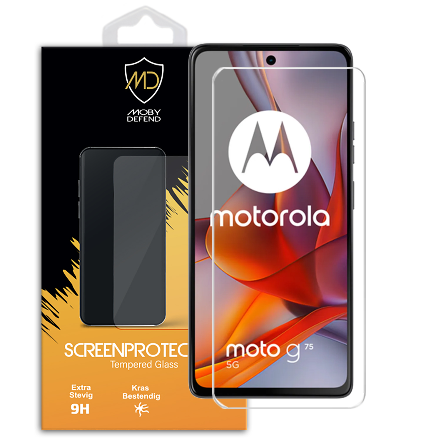 Emballage et écran de protection d'écran Motorola Moto G75 5G avec logo.