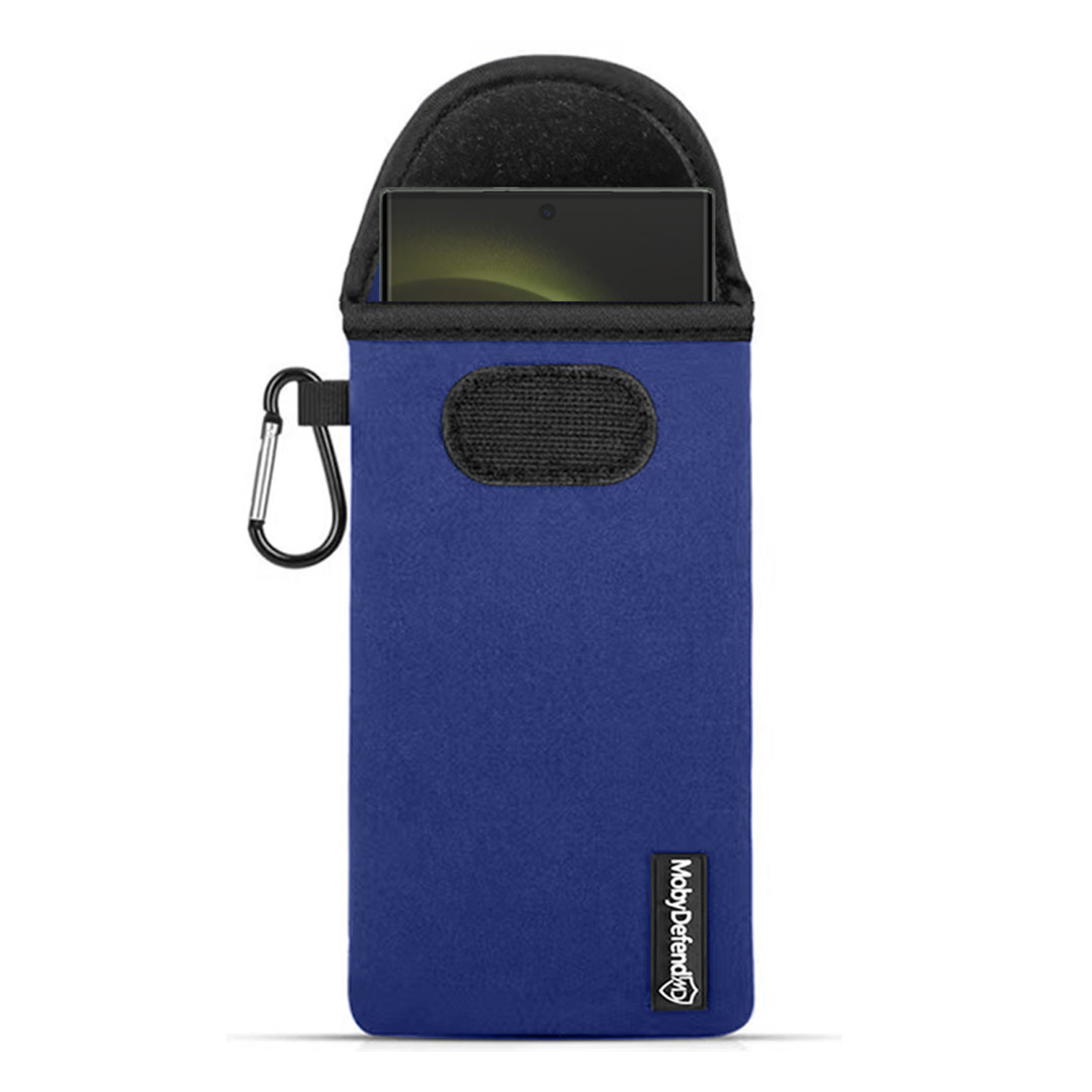 Bruine telefoonhoes opengeklapt, met telefoon en kaartsleuven.