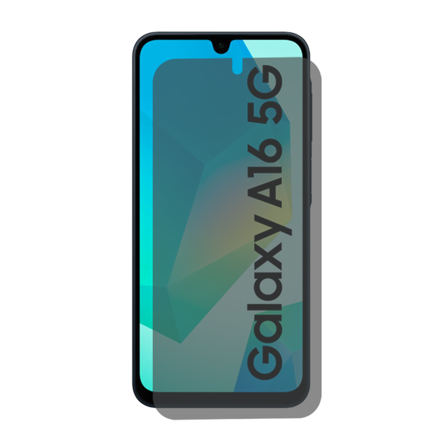 Smartphone avec protecteur d'écran, marque Galaxy A16 5G, sur blanc.