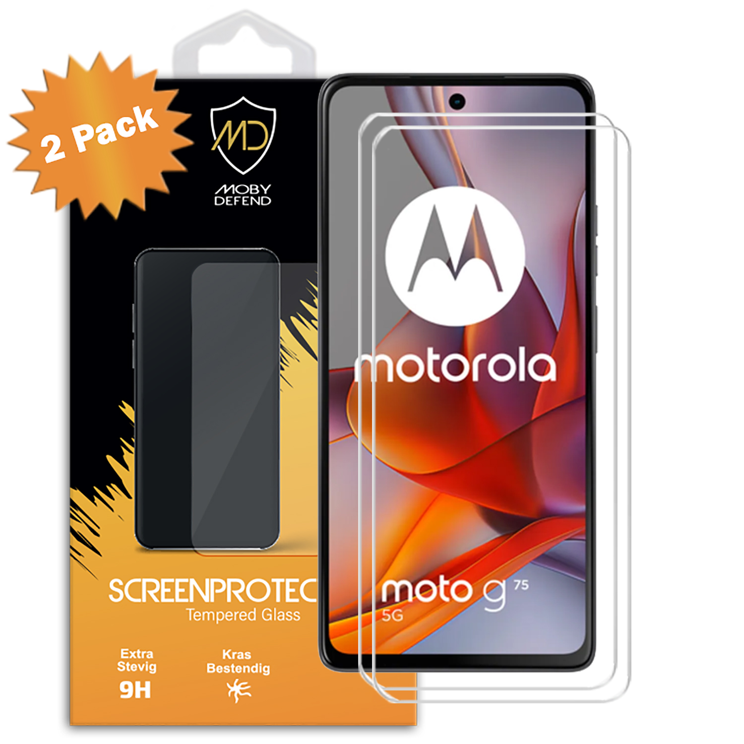 Protecteur d'écran pour téléphone Motorola. Deux protecteurs dans un paquet. Blanc et orange.