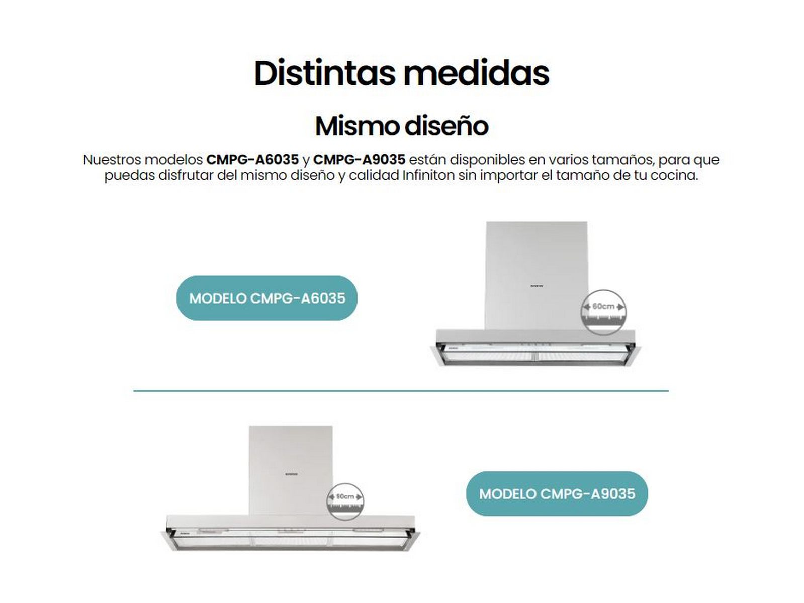 Comparación de productos de dos campanas extractoras, fondo blanco.