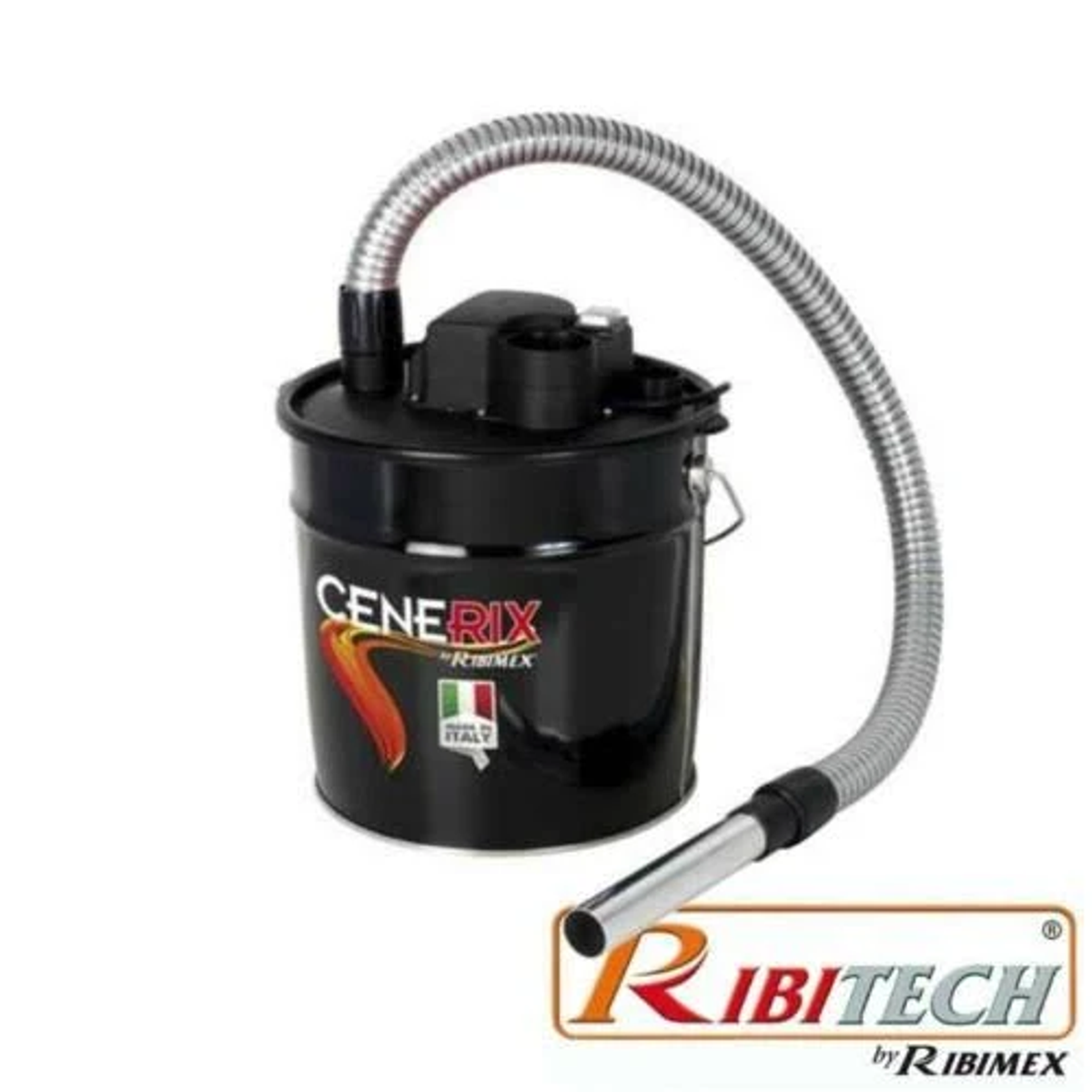 Aspirapolvere nero con tubo, etichettato CENERIX RIBIMEX.