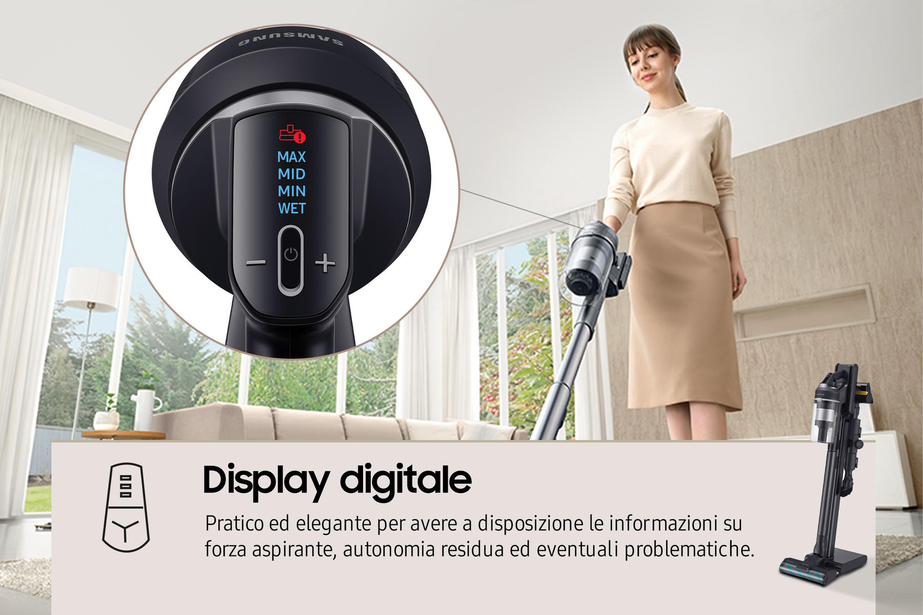 Aspirador escoba - SAMSUNG VS20C955CTK/WA, 210,00 W, Potencia de succión 210 W, Depósito 0,80 l, Autonomía 120 min, Negro