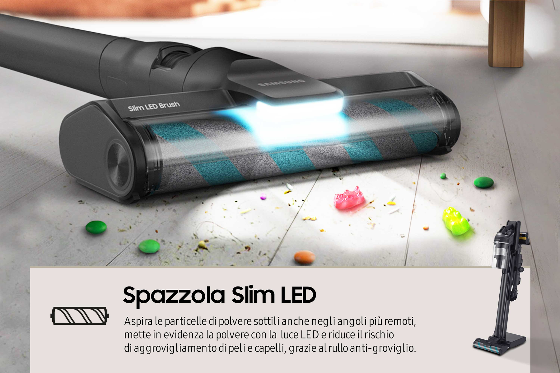 Aspirador escoba - SAMSUNG VS20C955CTK/WA, 210,00 W, Potencia de succión 210 W, Depósito 0,80 l, Autonomía 120 min, Negro