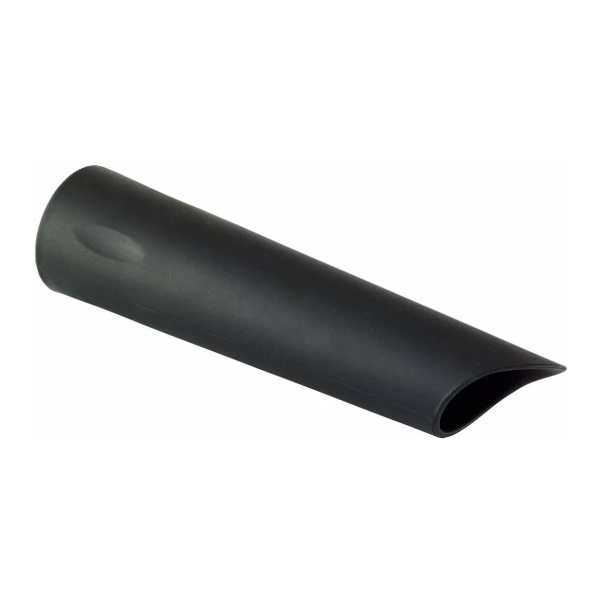 Czarna końcówka do odkurzacza, zwężający się kształt, ustawiona pod kątem na białej powierzchni.