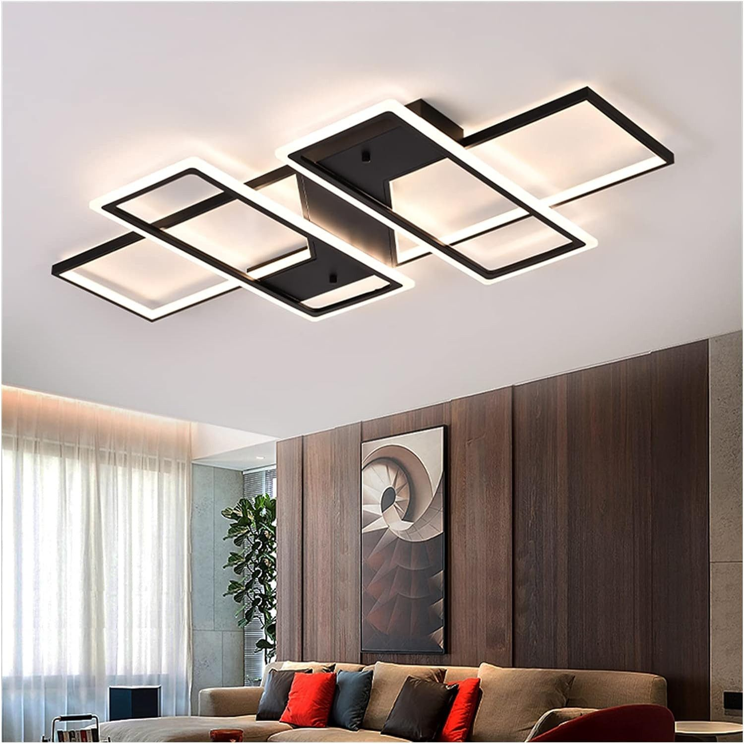 Moderne Deckenleuchte mit schwarzem und weißem rechteckigem Design, Wohnzimmer beleuchtend.