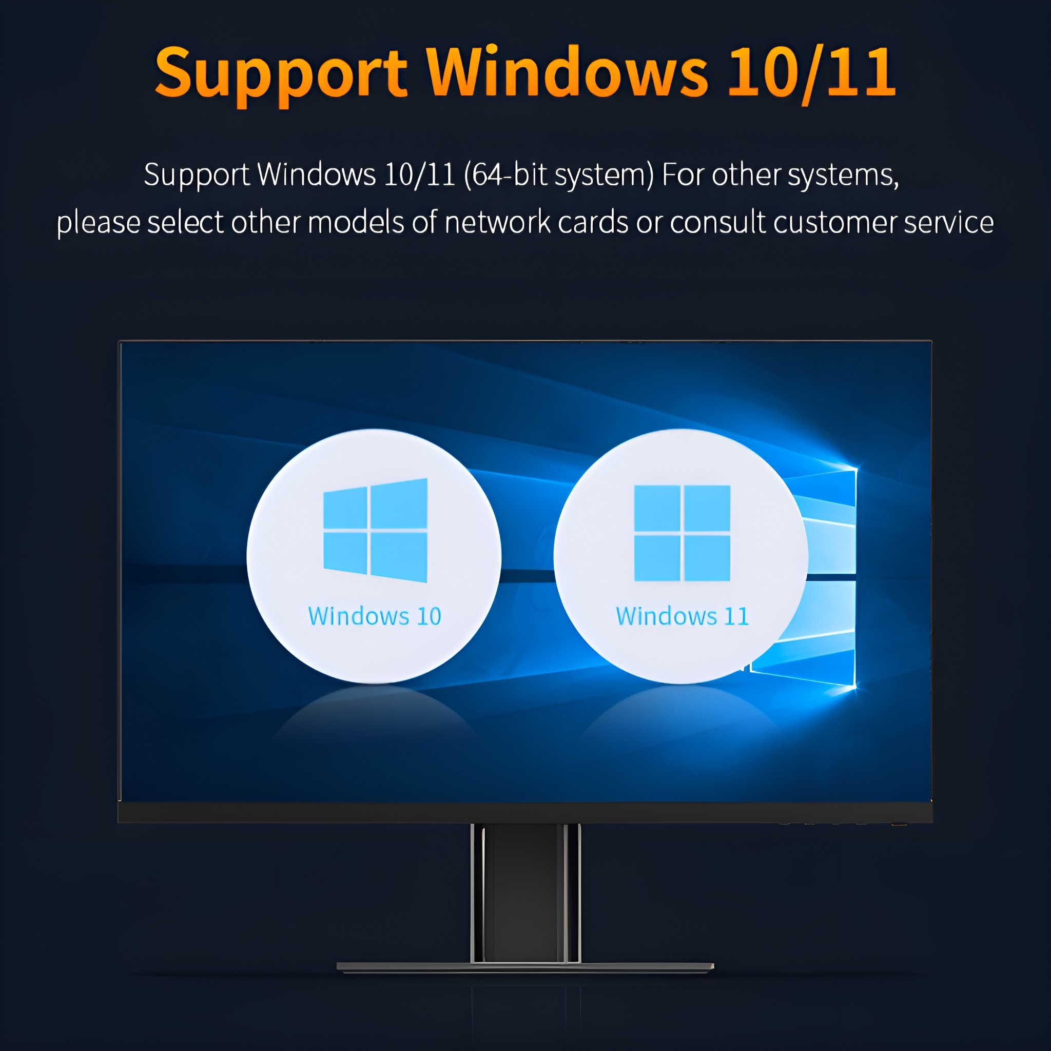 Computerbildschirm mit Windows 10 und 11 Logos, Text: 'Unterstützt Windows 10/11'.
