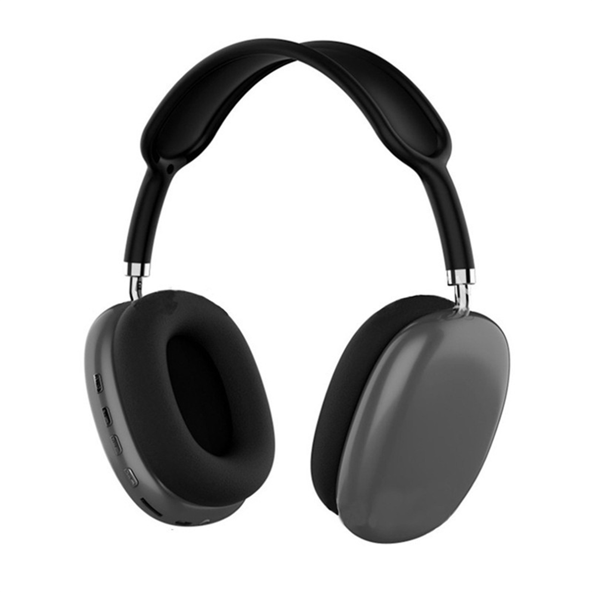 Graue Over-Ear-Kopfhörer auf weißem Hintergrund.