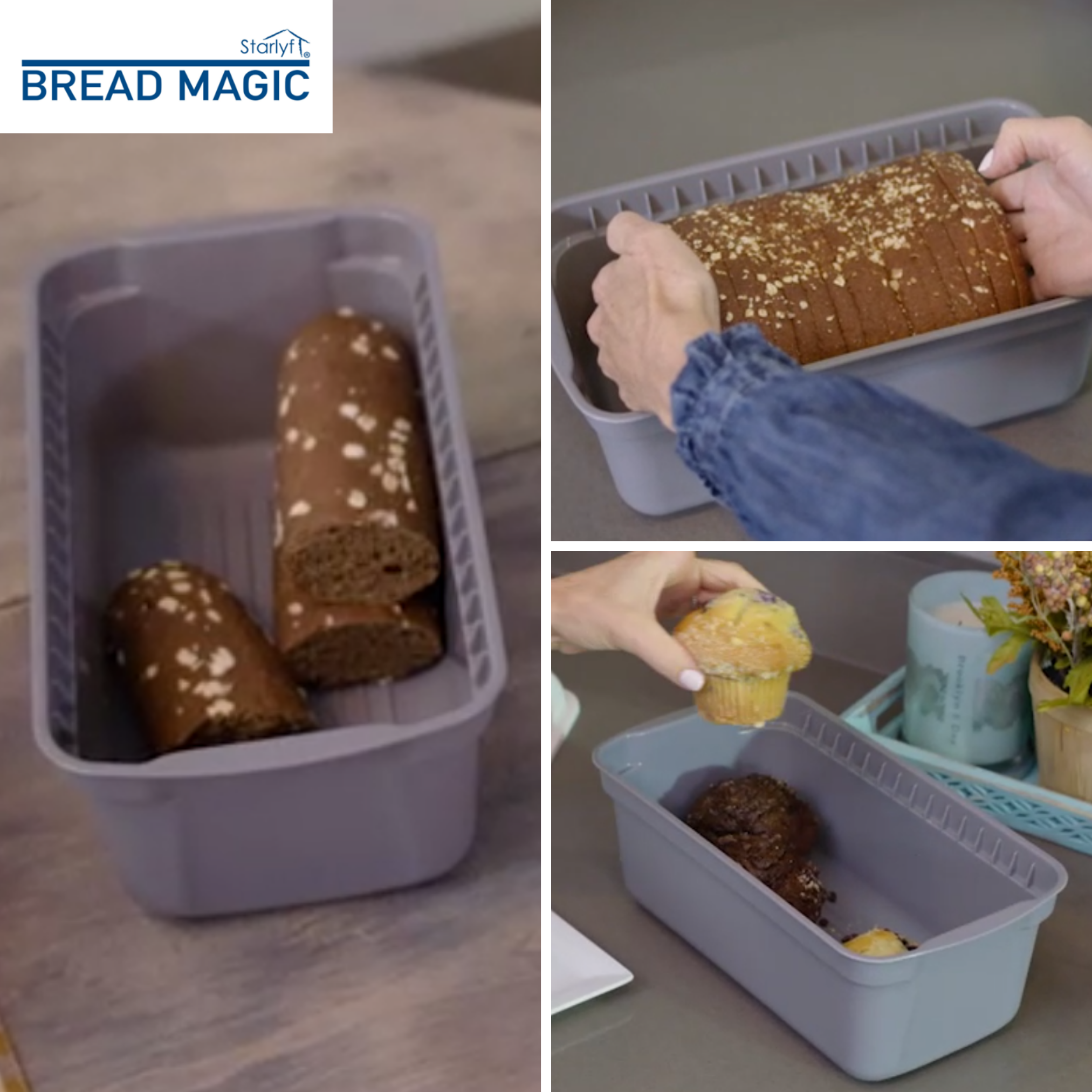 Brot in einem Brotbackautomaten. Brot wird in einen grauen Brotbackautomaten gelegt.