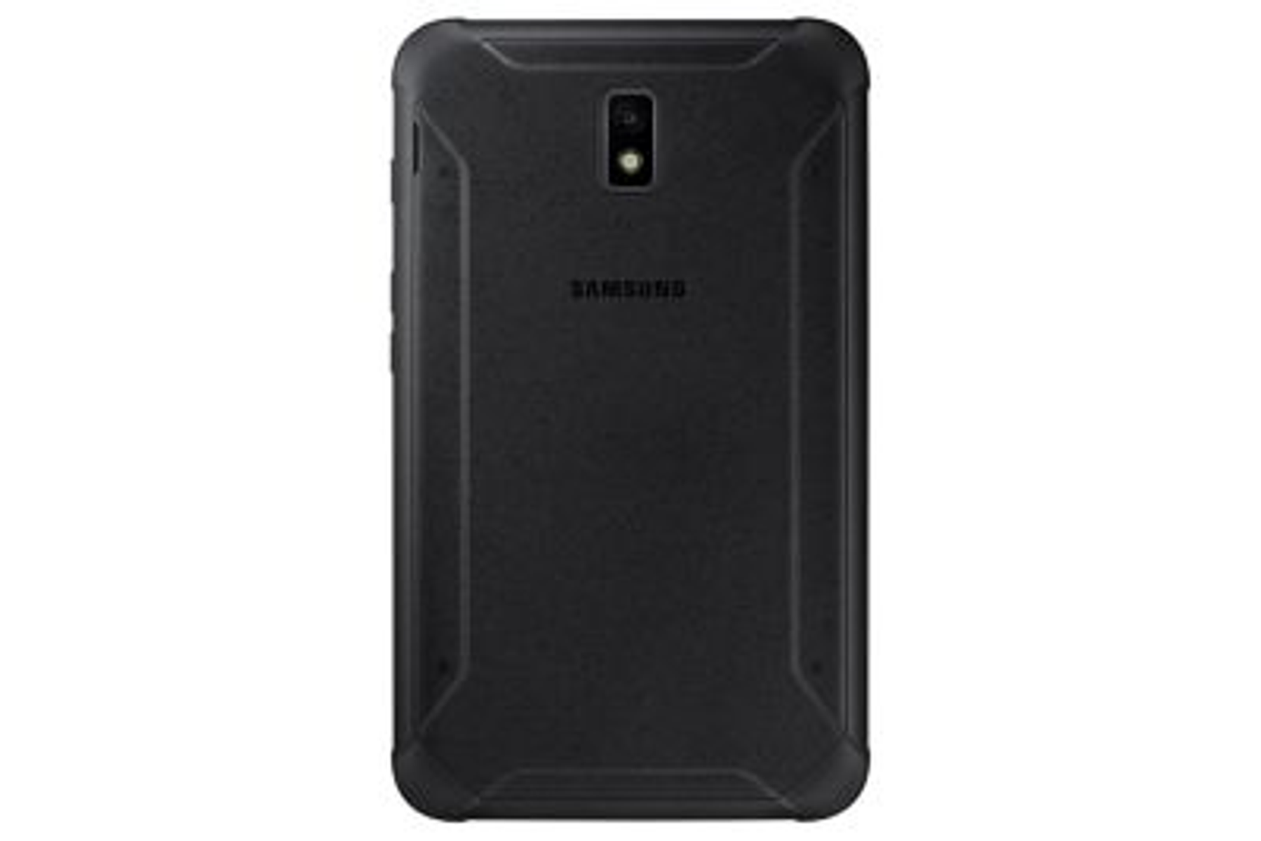 Czarny tablet Samsung z aparatem z tyłu.