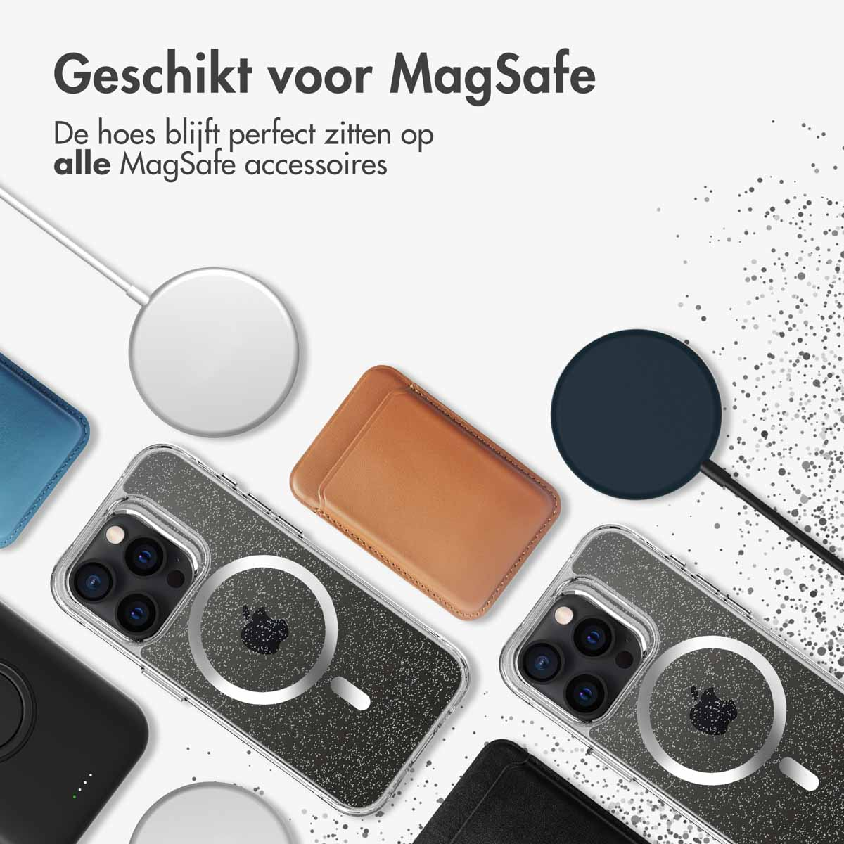 IMOSHION Glitter Backcover met MagSafe 2.0 - Geschikt voor Apple iPhone 15 Pro Max - Telefoonhoesje voor Apple iPhone 15 Pro Max Zilver