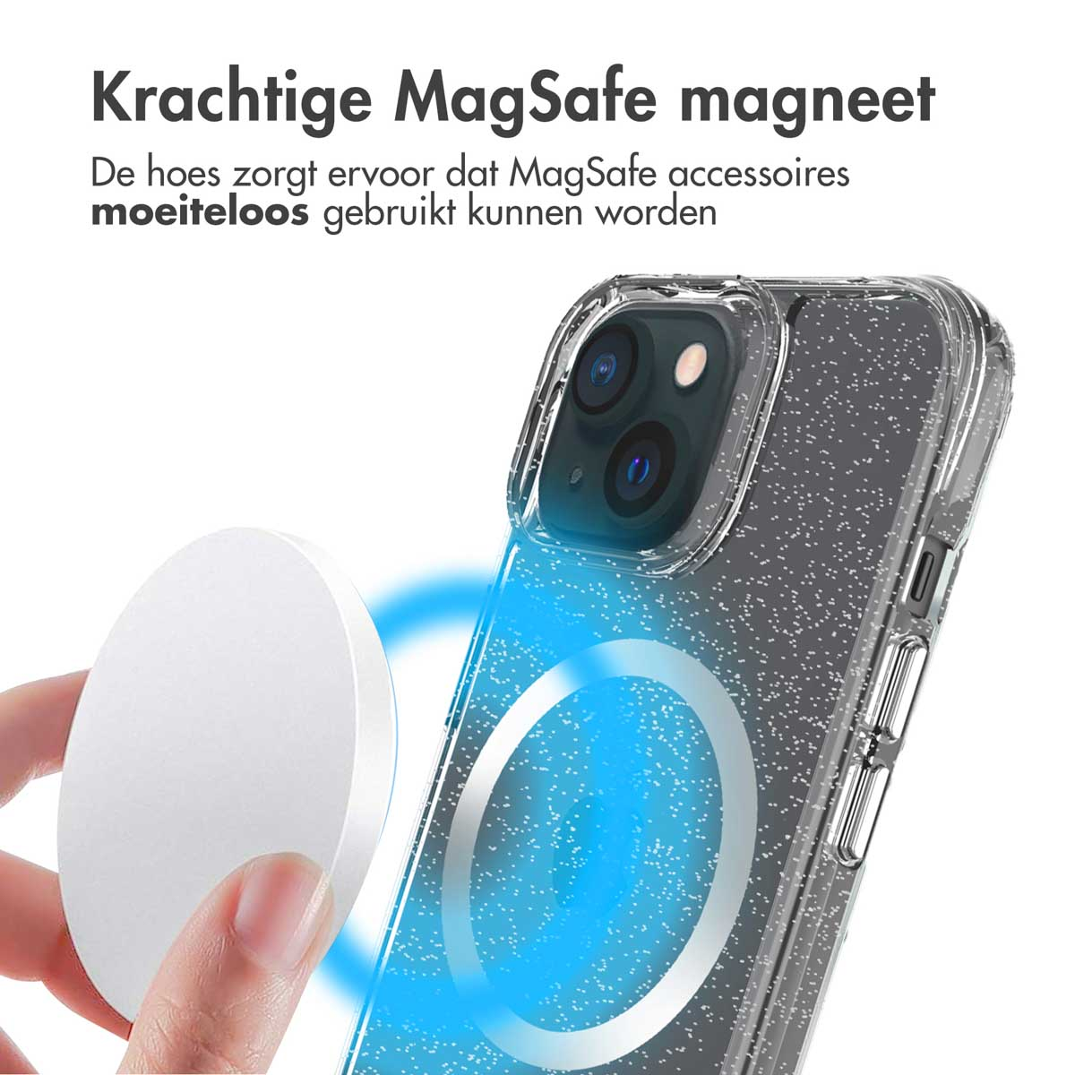 IMOSHION Glitter Backcover met MagSafe 2.0 - Geschikt voor Apple iPhone 15 - Telefoonhoesje voor Apple iPhone 15 Zilver