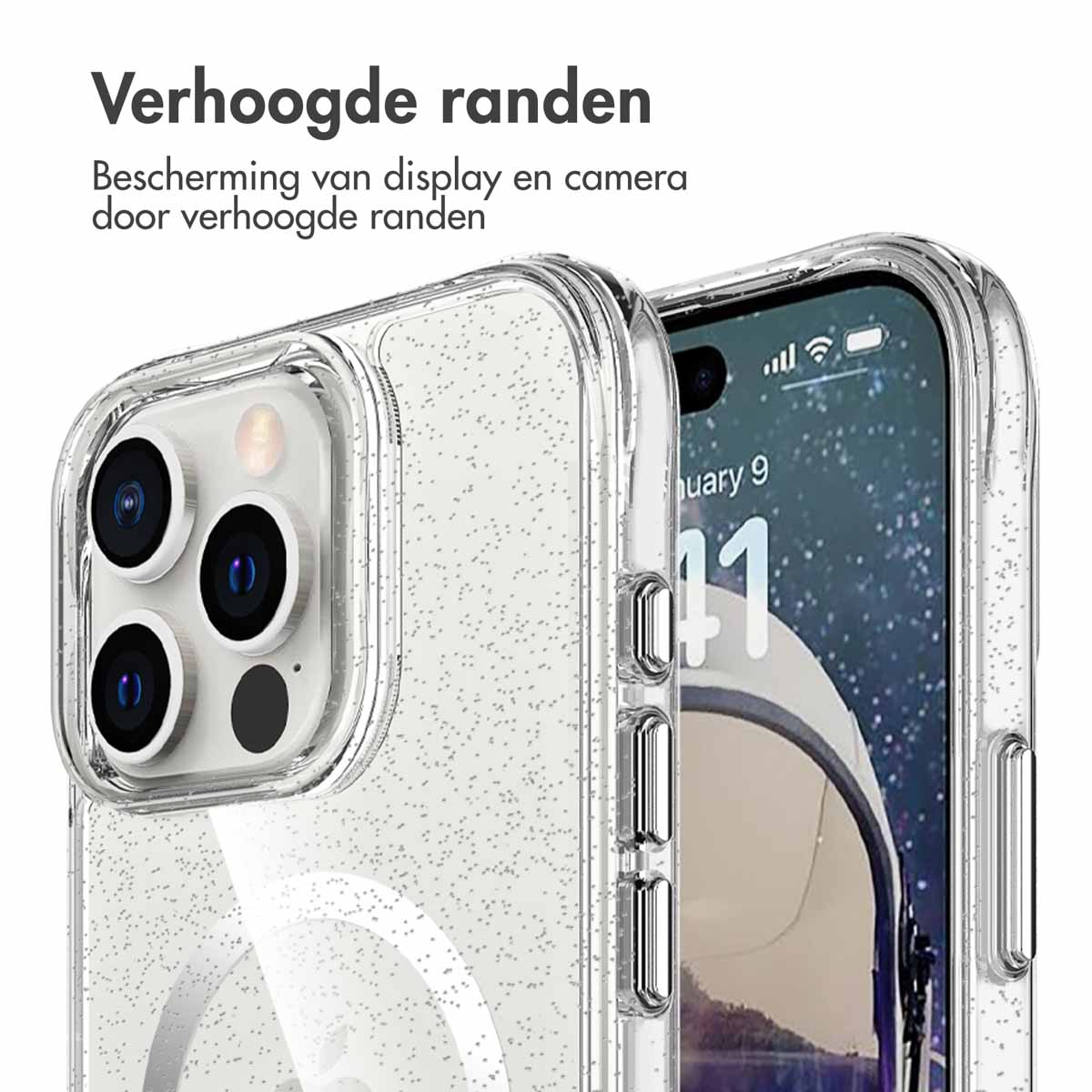 IMOSHION Glitter Backcover met MagSafe 2.0 - Geschikt voor Apple iPhone 16 Pro Max - Telefoonhoesje voor Apple iPhone 16 Pro Max Zilver