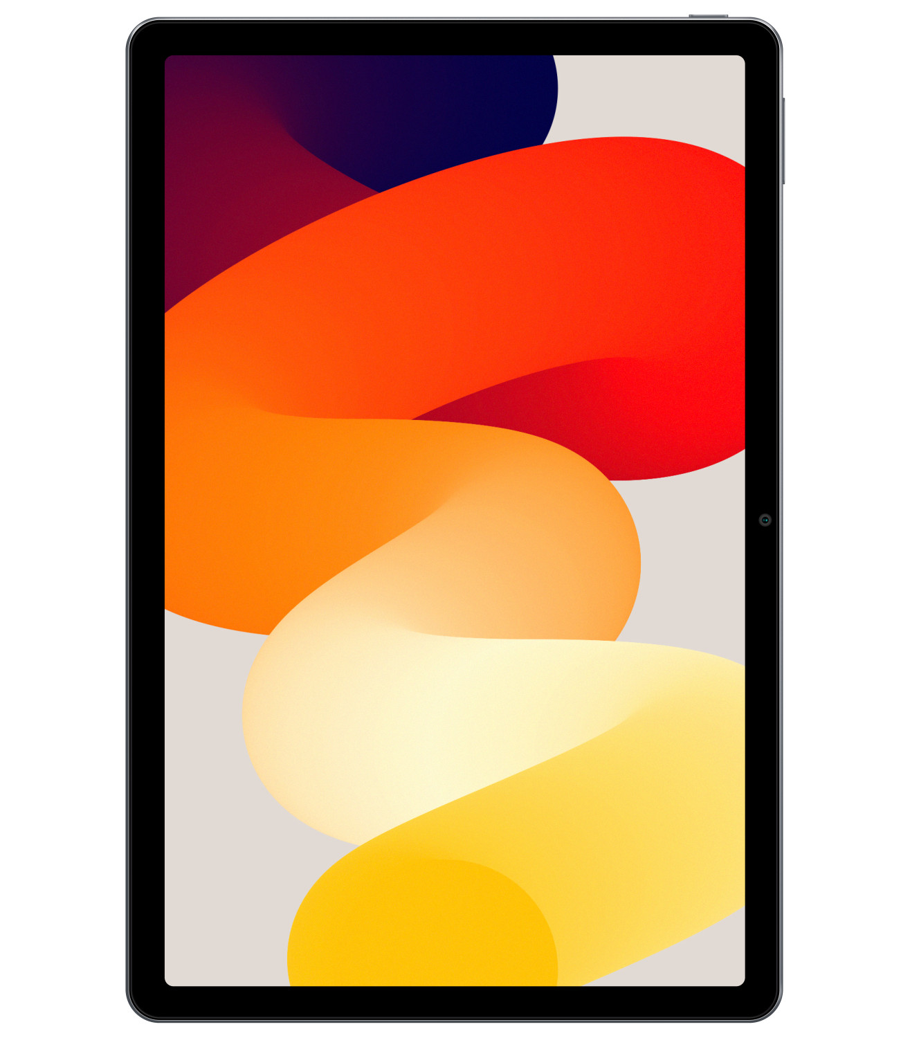 Un iPad con uno schermo colorato. Lo schermo mostra forme miste di rosso, arancione e giallo.