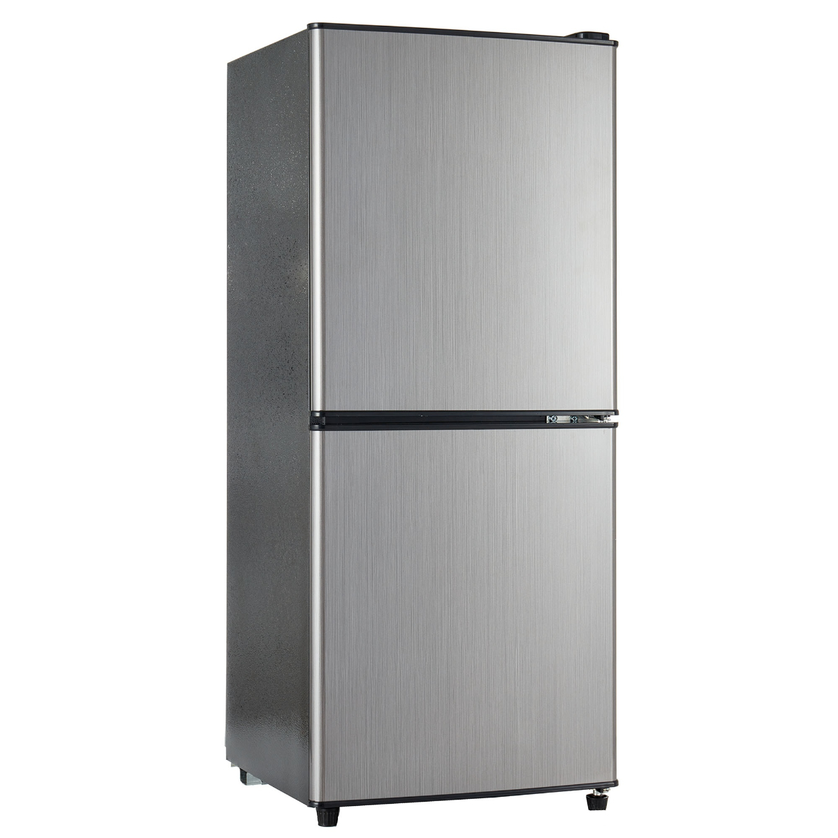 Silberner Kühlschrank mit zwei Fächern.