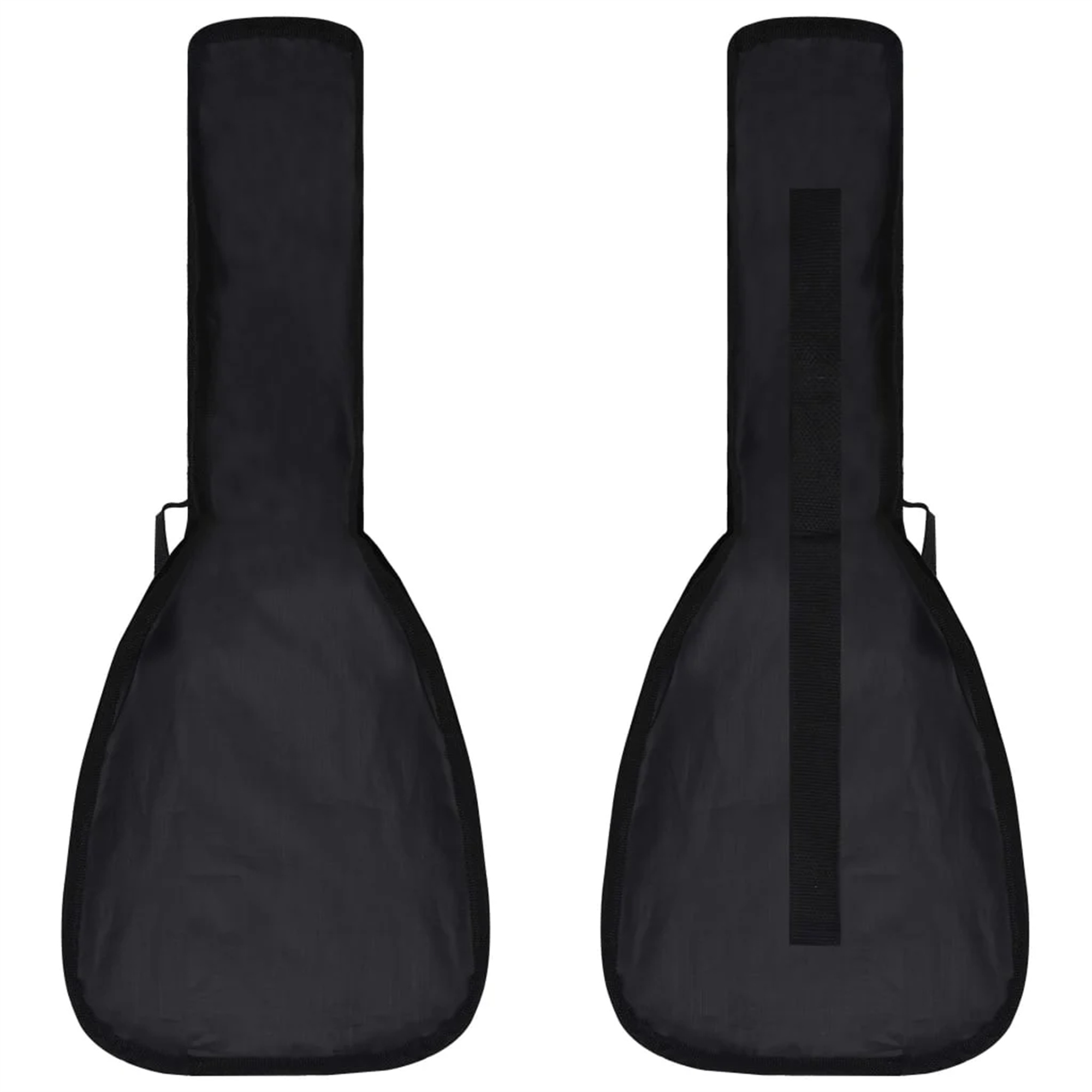 Zwei schwarze Gitarrenkoffer. Beide haben Griffe und einen Reißverschluss.