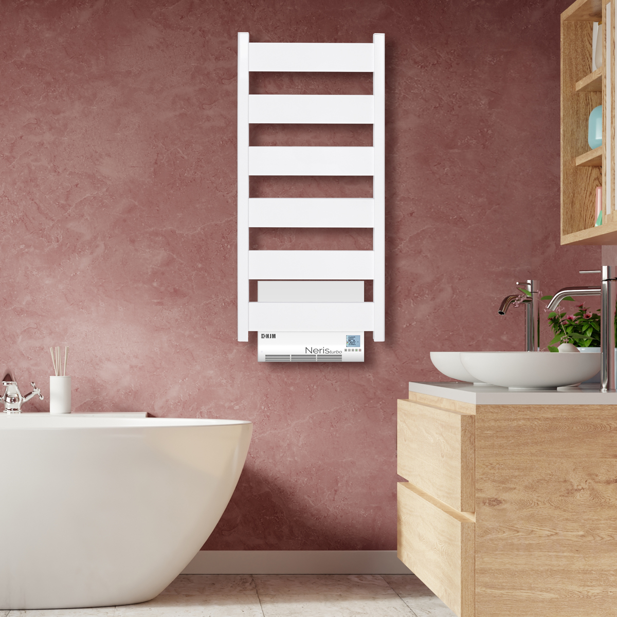 Toallero eléctrico HJM NERIS Turbo 750, Secatoallas con Termoventilador,  Calor rápido, 750+1000 W, Programable 24/7, 750 W, Blanco