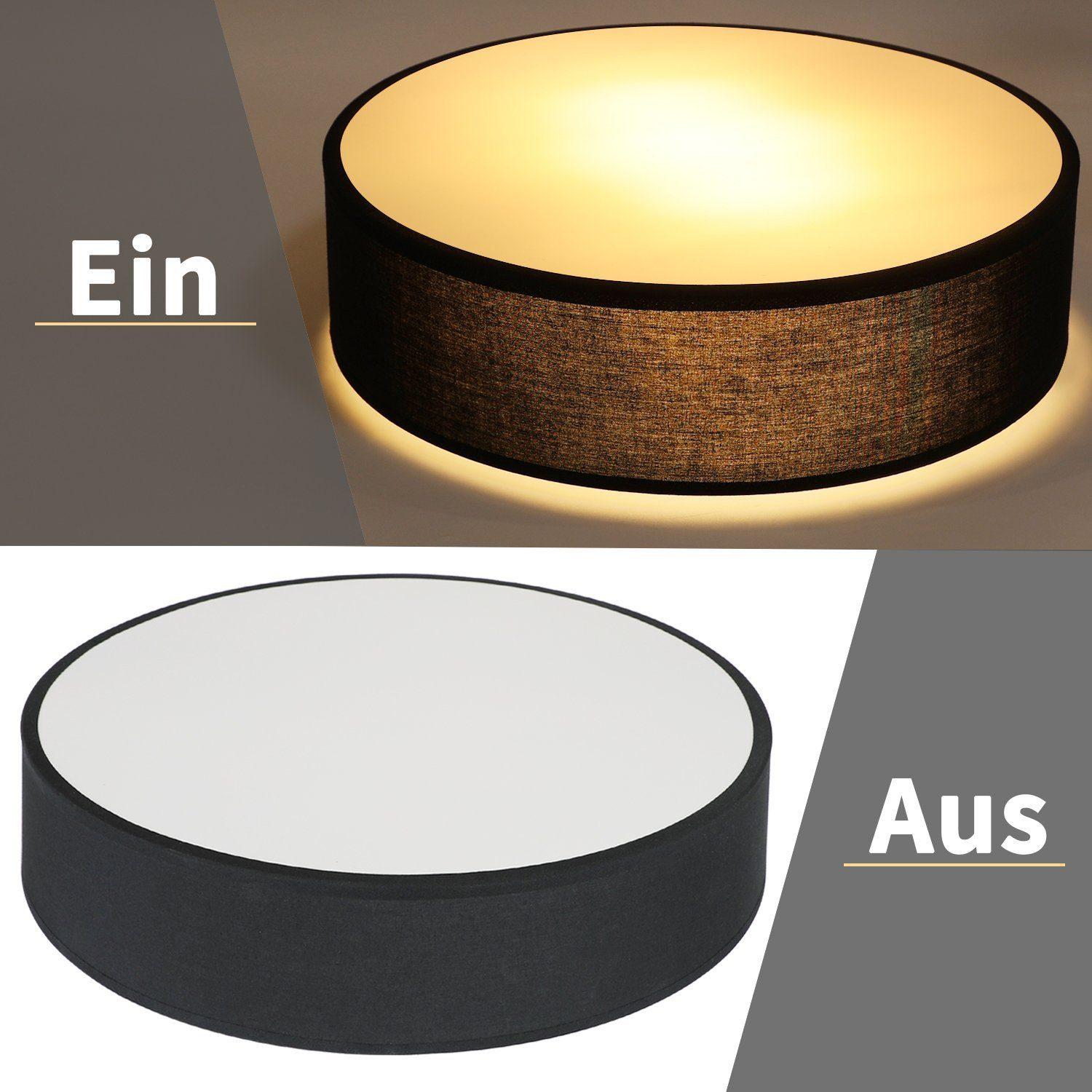 Dwa obrazy czarno-białej lampy, włączonej i wyłączonej.