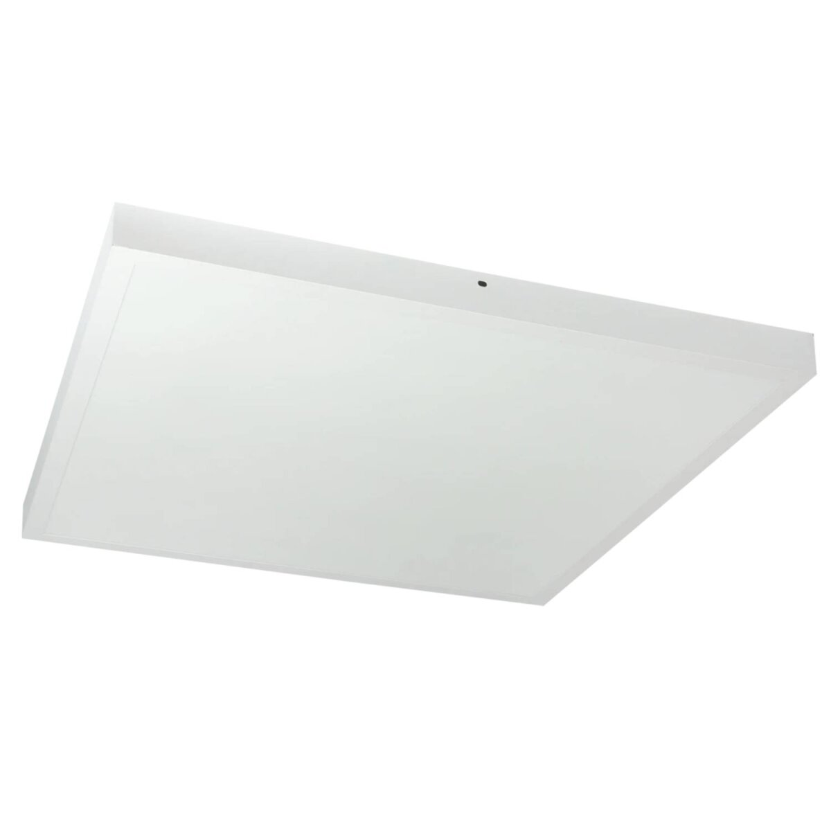 Eine weiße, flache Deckenleuchte. Das Licht ist eingeschaltet.