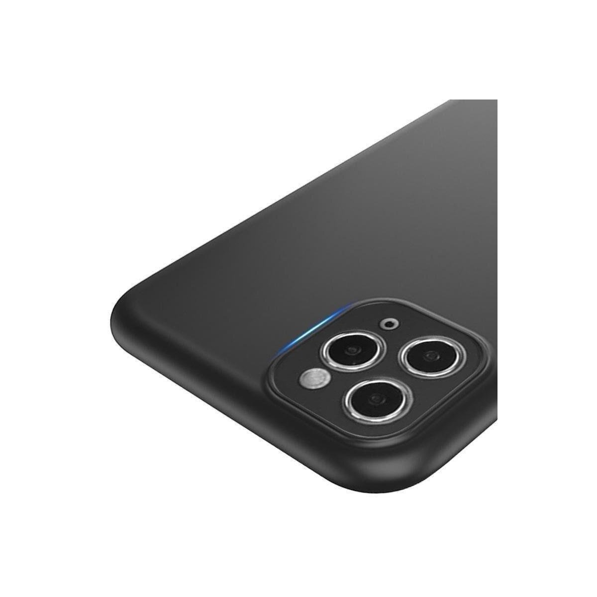 Un telefono nero con finitura opaca. La fotocamera è visibile in alto.