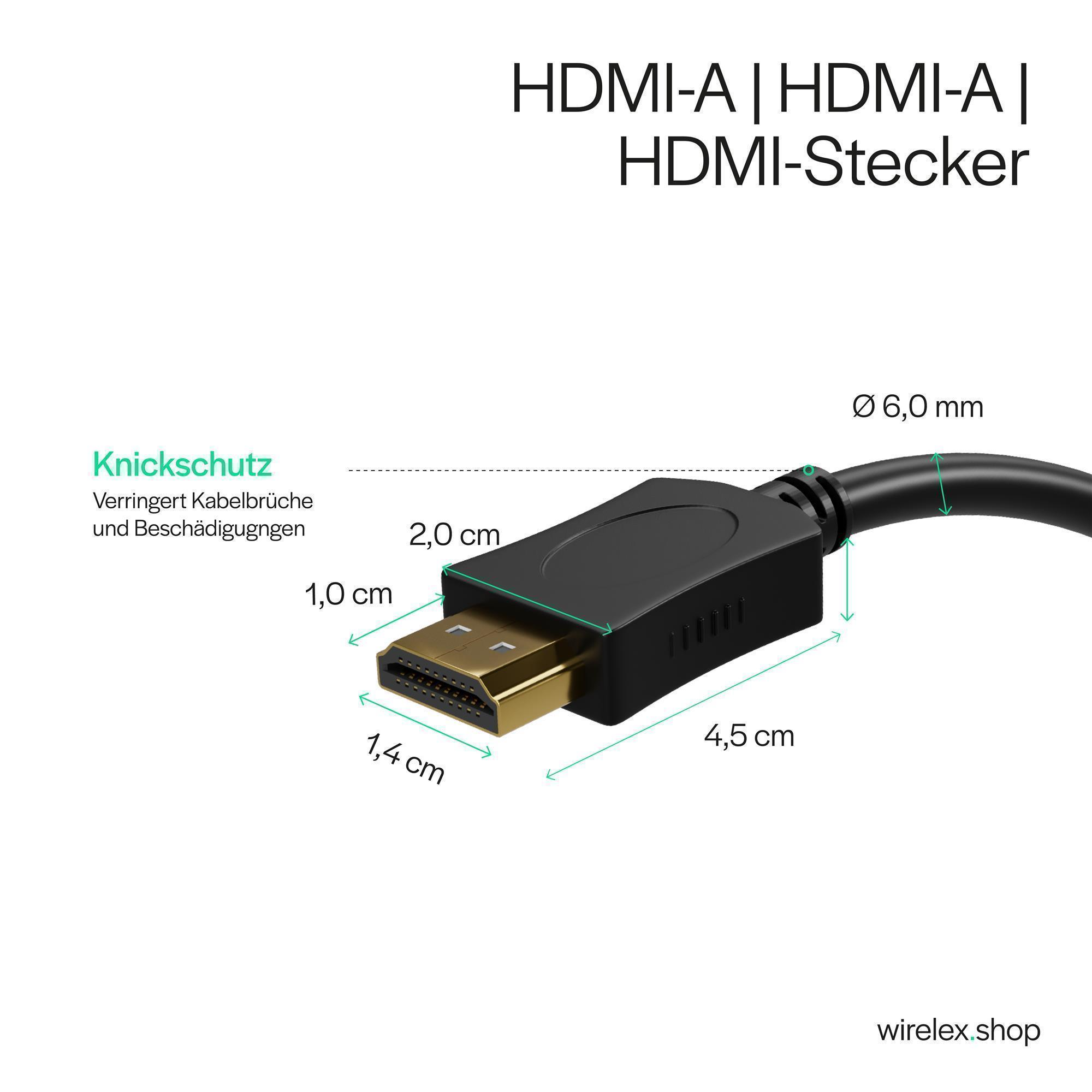 HDMI-Kabel mit Maßangaben. Weißer Hintergrund.