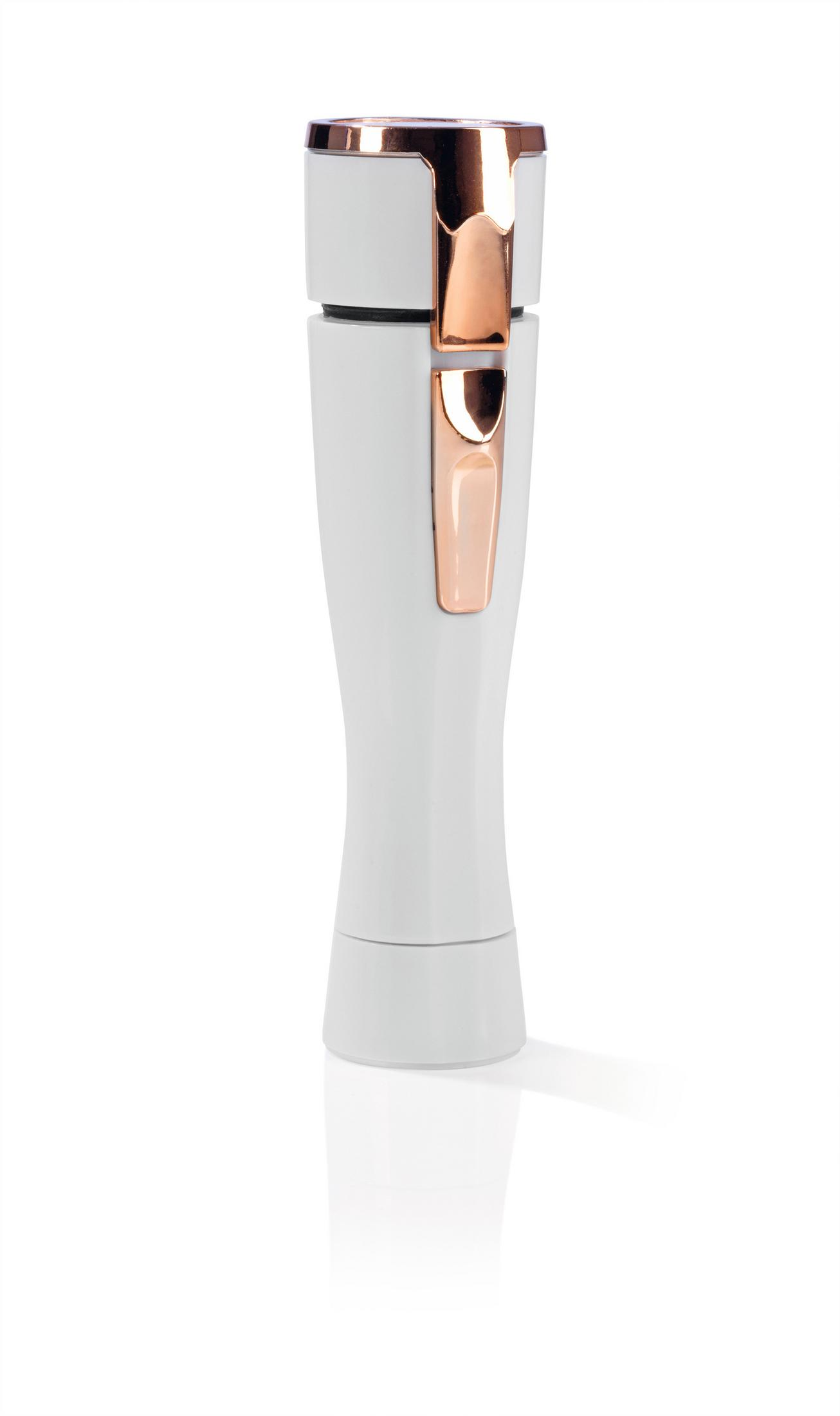 Dispositivo di bellezza bianco con dettagli oro rosa.