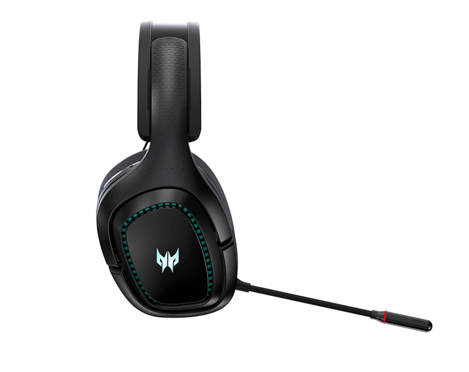 Czarne słuchawki do gier z mikrofonem. Słuchawki mają logo i elegancki design.