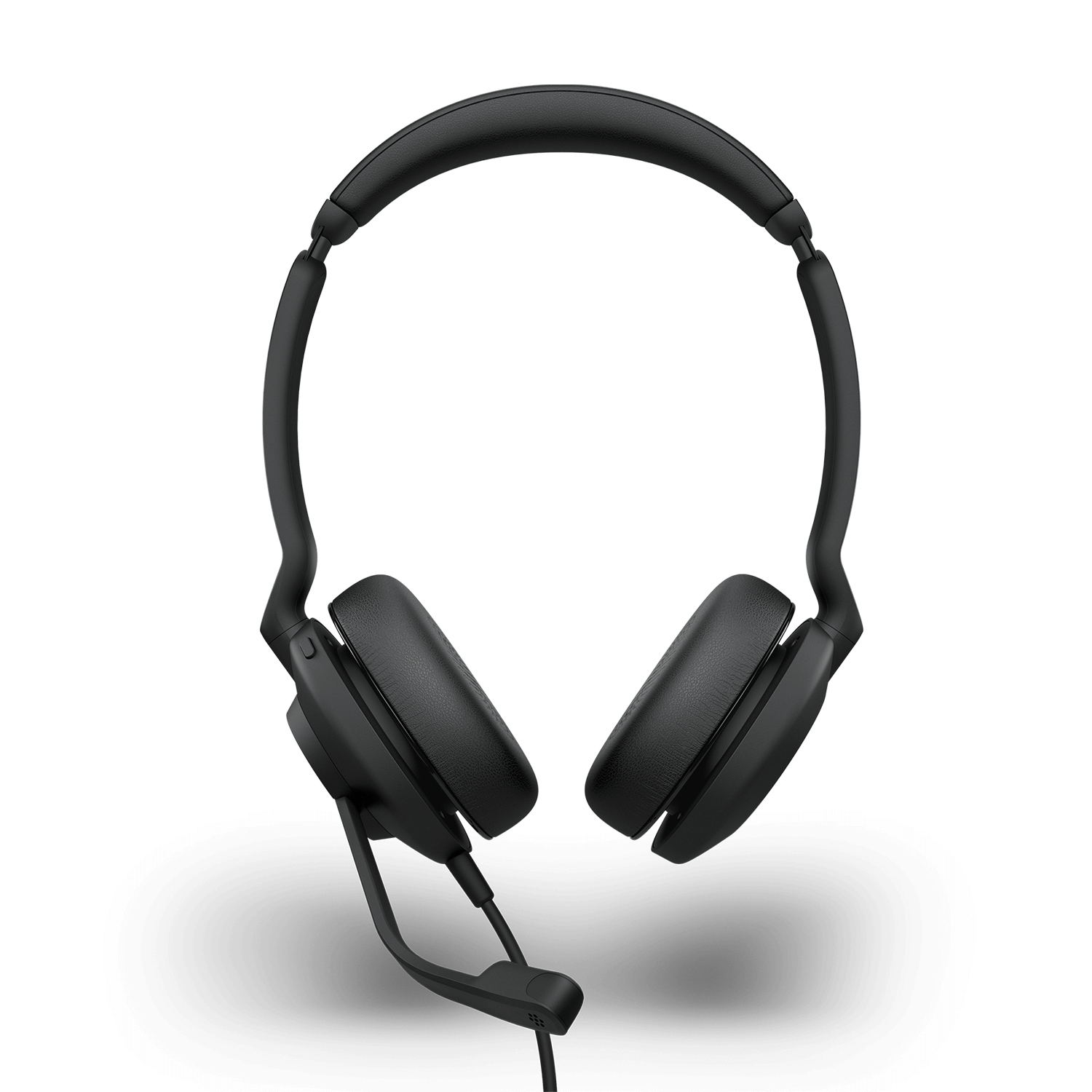 Schwarze Over-Ear-Kopfhörer mit Mikrofon. Die Kopfhörer sind auf weißem Hintergrund.