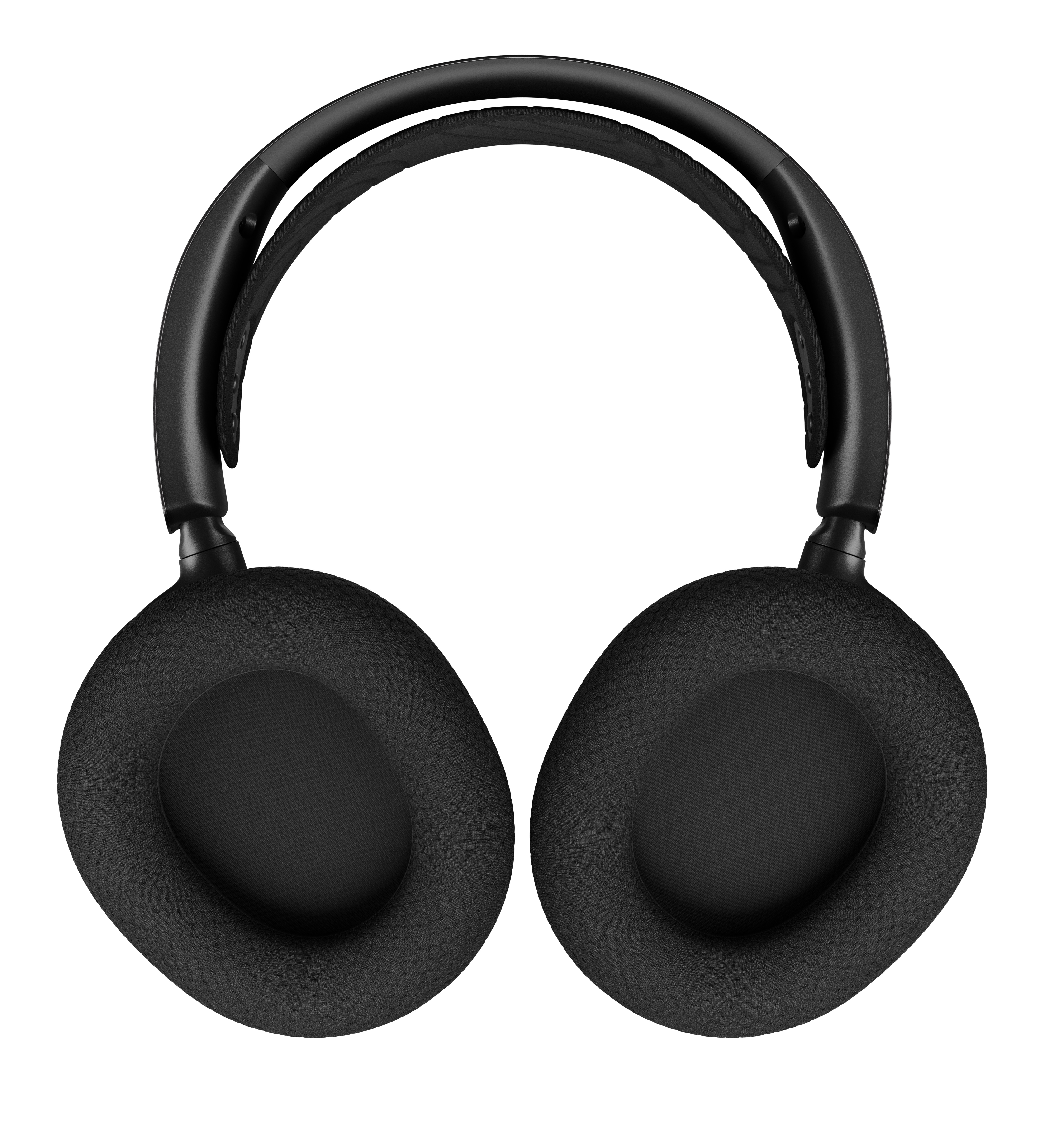 Ein Paar schwarze Over-Ear-Kopfhörer auf weißem Hintergrund. Die Kopfhörer sind zur Kamera ausgerichtet.