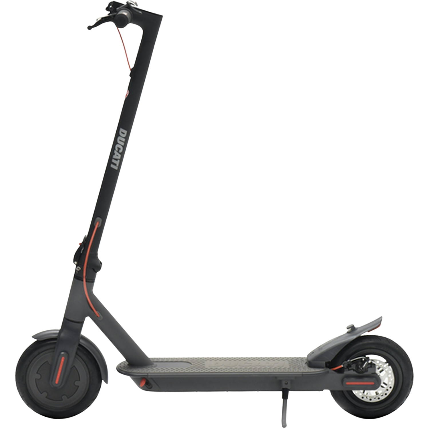 Czarny skuter elektryczny Ducati na czarnym tle.