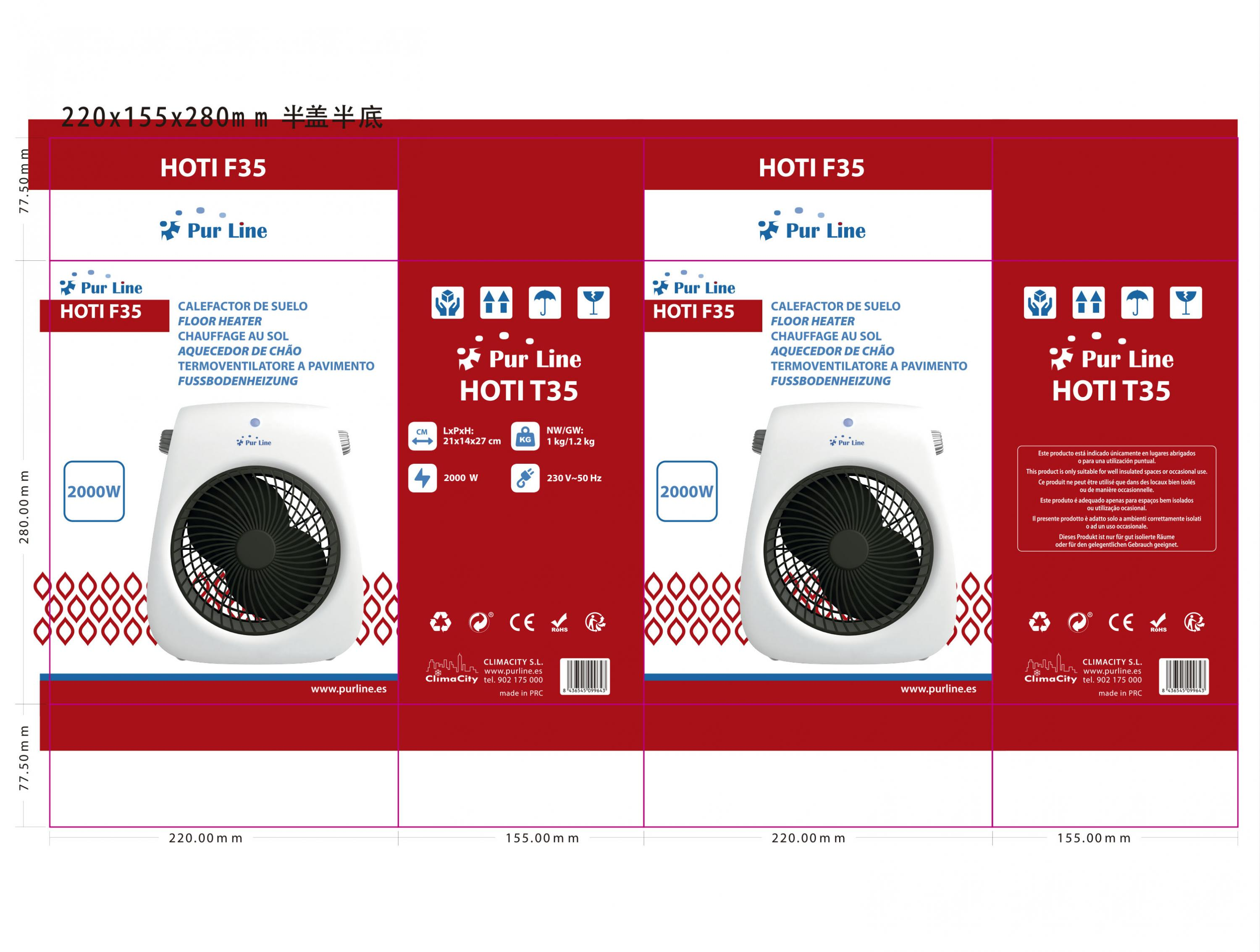 Radiador - PURLINE HOTI F35, 2000 W, Blanco